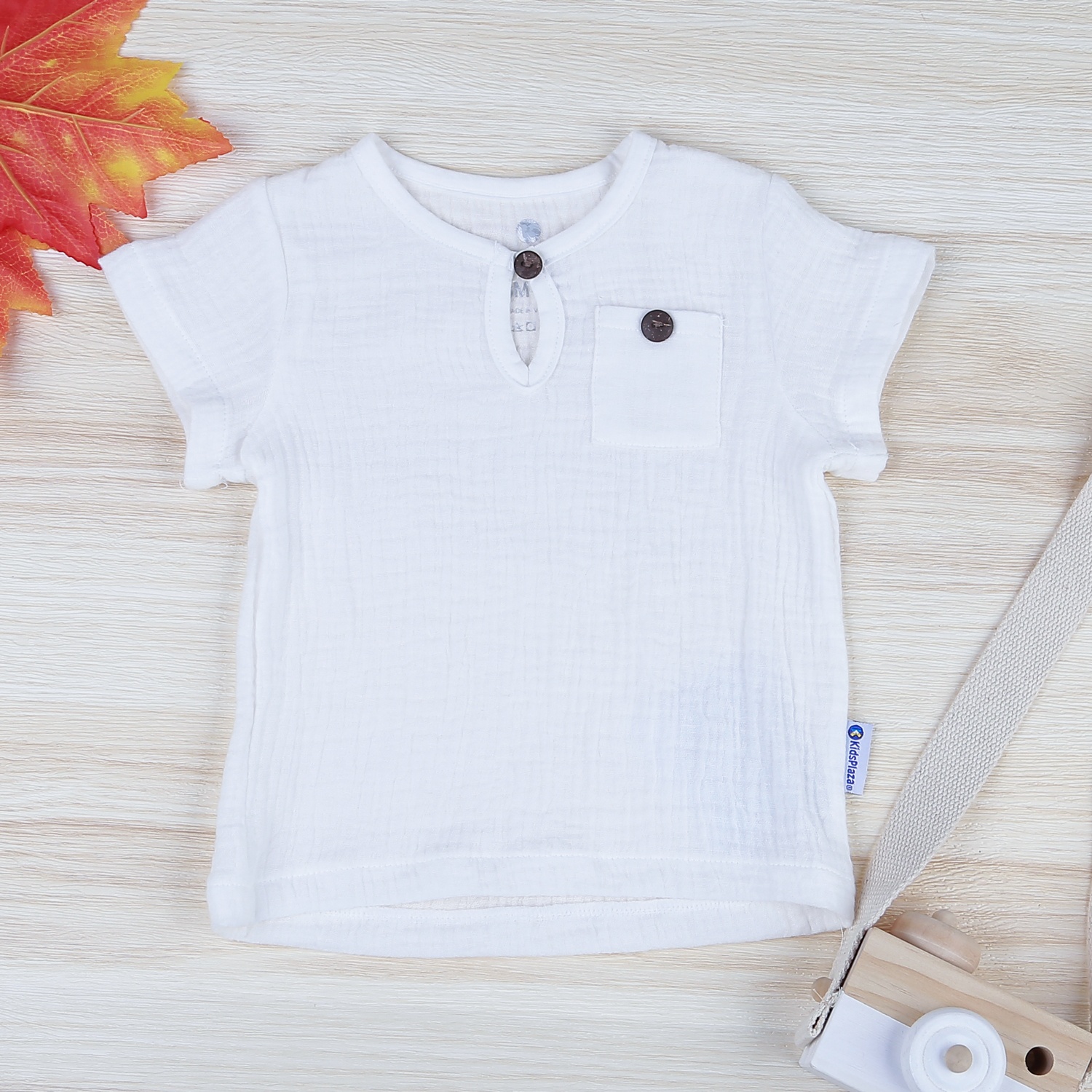 Bộ cộc tay bé trai xô KidsPlaza M21H trắng xanh hình 2