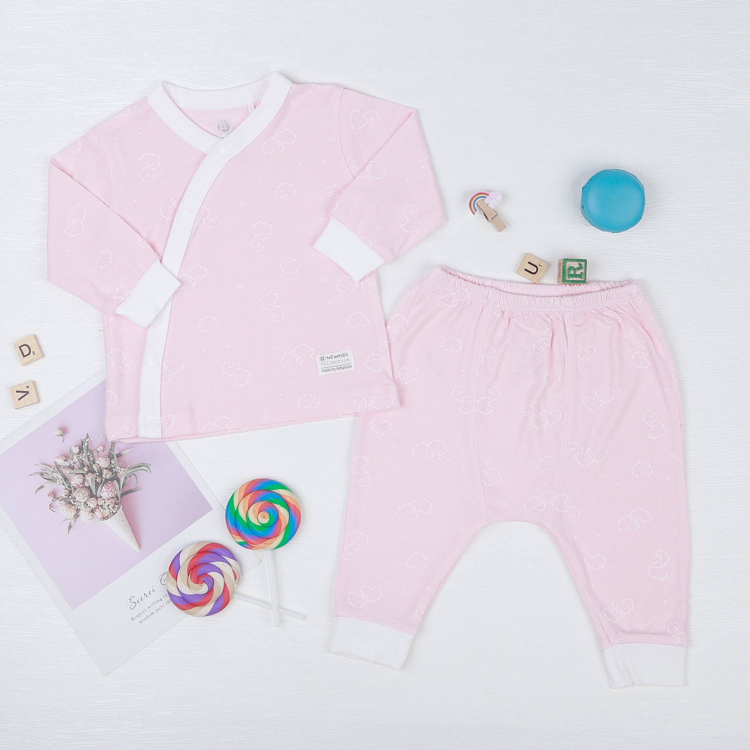 Bộ quần áo dài tay Otis cài chéo KidsPlaza Hồng ND22T hình 1