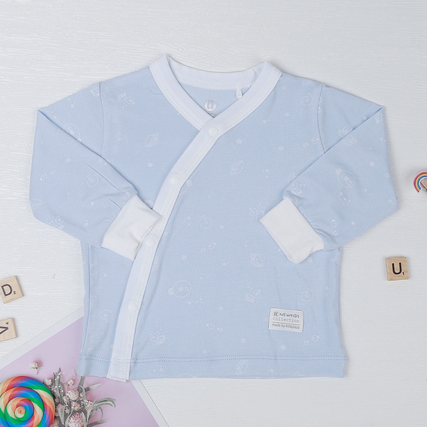 Bộ quần áo dài tay Otis cài chéo KidsPlaza màu xanh ND22T hình 2