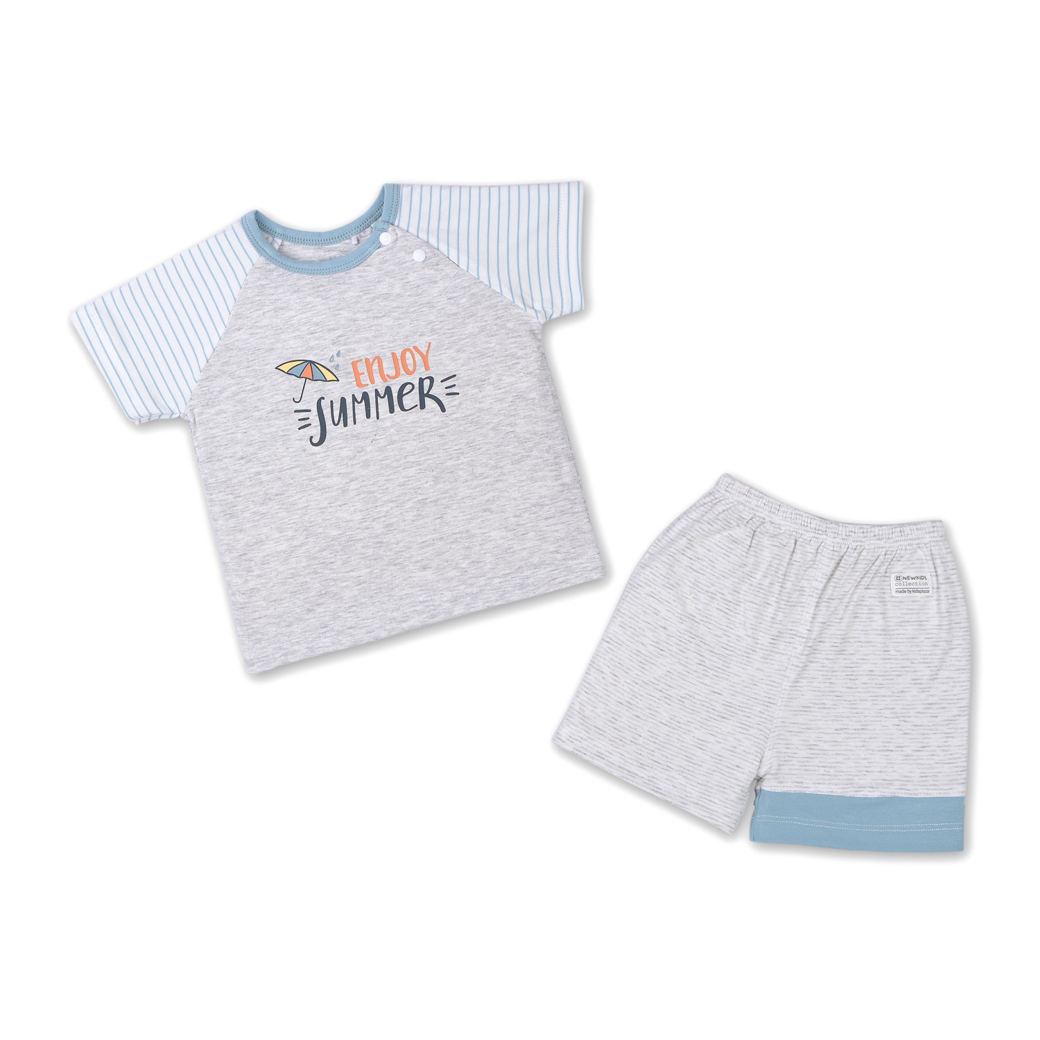 Bộ quần áo cộc tay bé trai cài chéo Otis Kids Plaza kẻ ghi ND22H hình 1