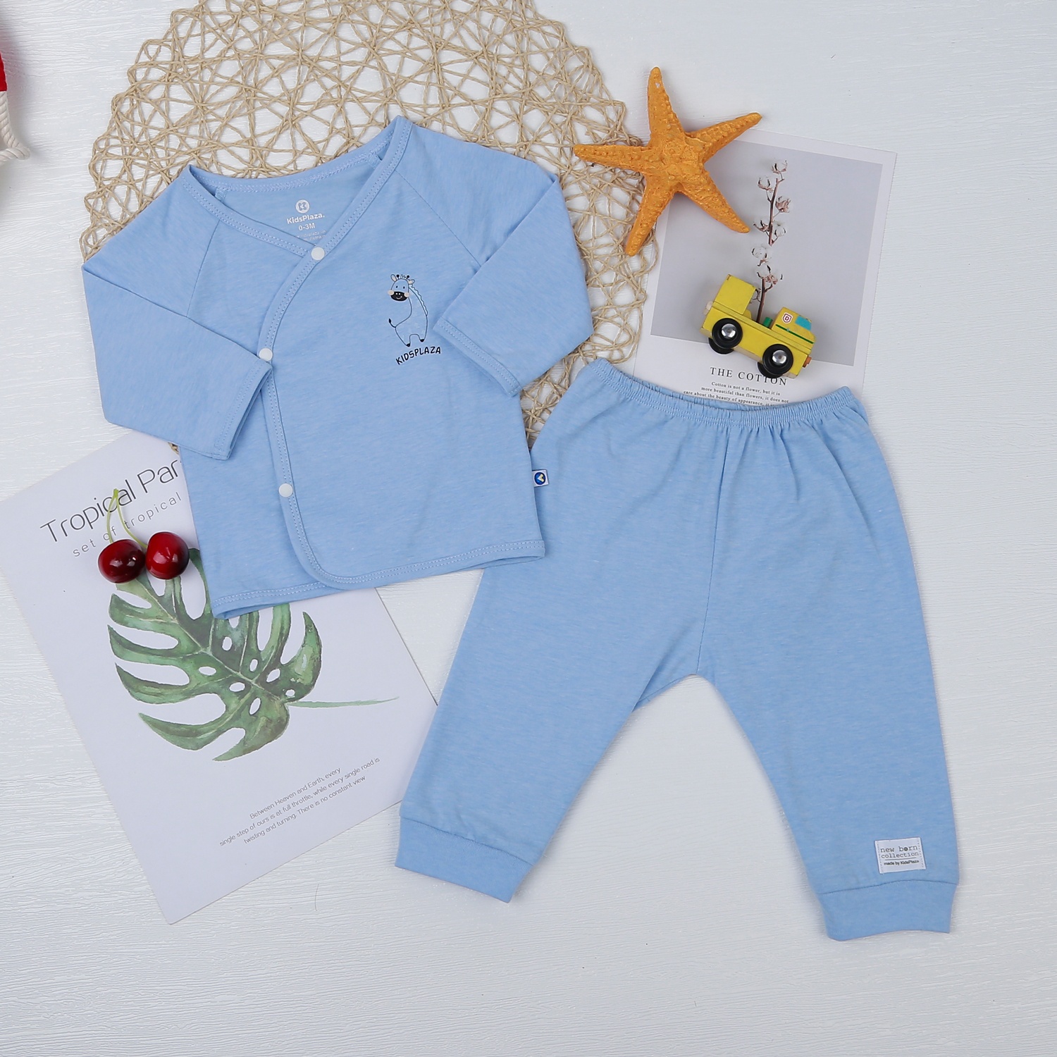 Bộ quần áo dài tay cài chéo KidsPlaza KA22 (Xanh)  hình 1