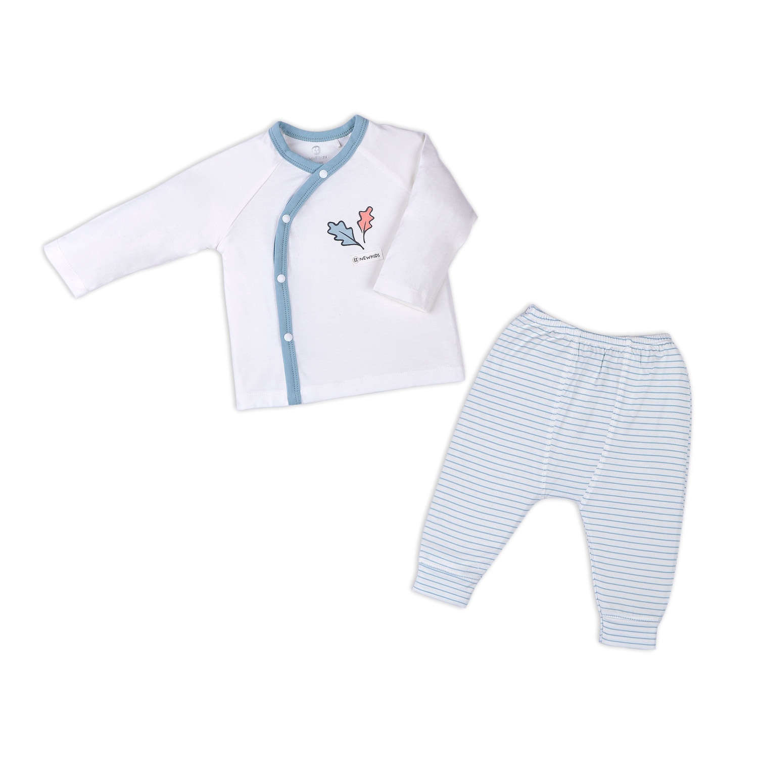 Bộ quần áo dài tay cài lệch bé trai KidsPlaza kẻ trắng xanh ND22H hình 1