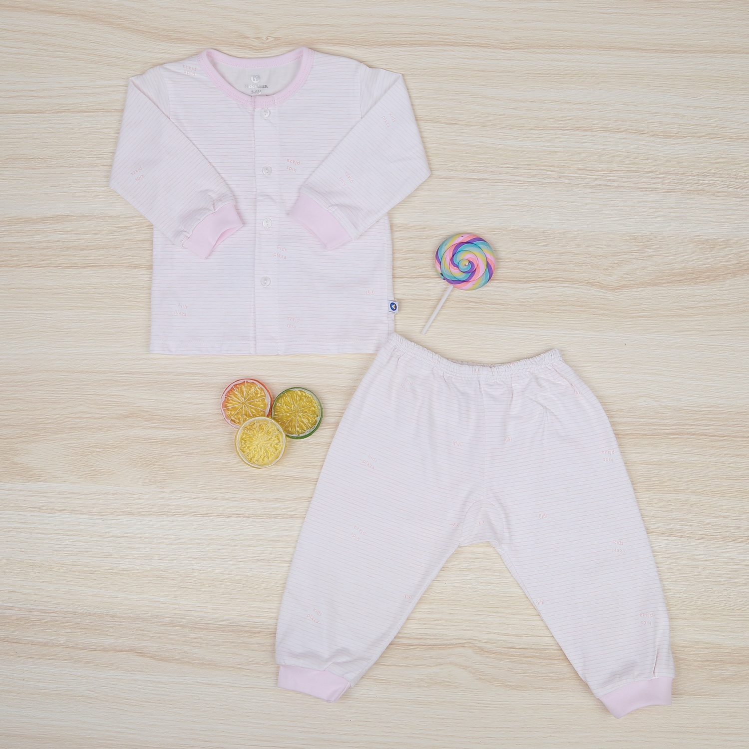 Bộ quần áo kẻ sơ sinh cài giữa KidsPlaza NBA22 (Hồng) hình 1