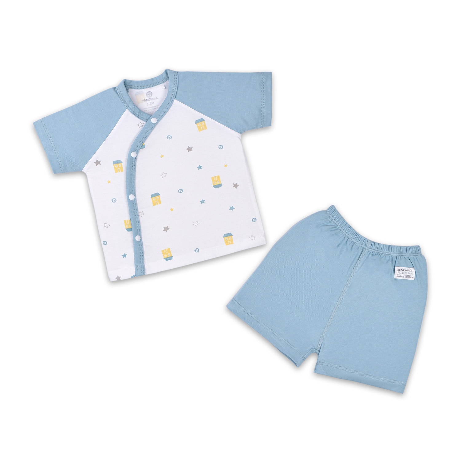 Bộ quần áo sơ sinh bé trai Otis cài lệch KidsPlaza ND22H (Trắng Xanh) hình 1