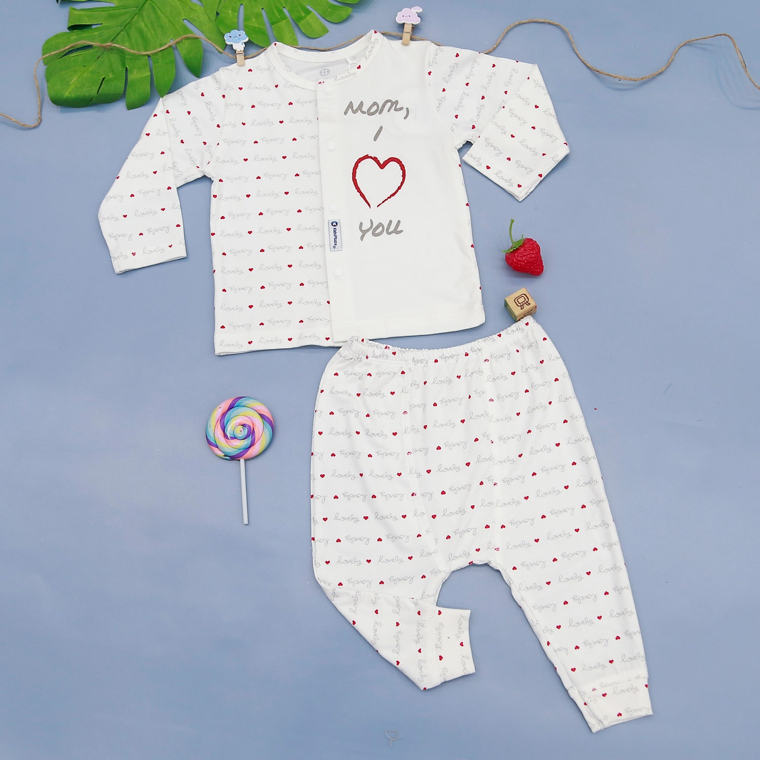 Bộ quần áo sơ sinh dài tay cài giữa Otis tim KidsPlaza ND22H (Trắng) hình 1