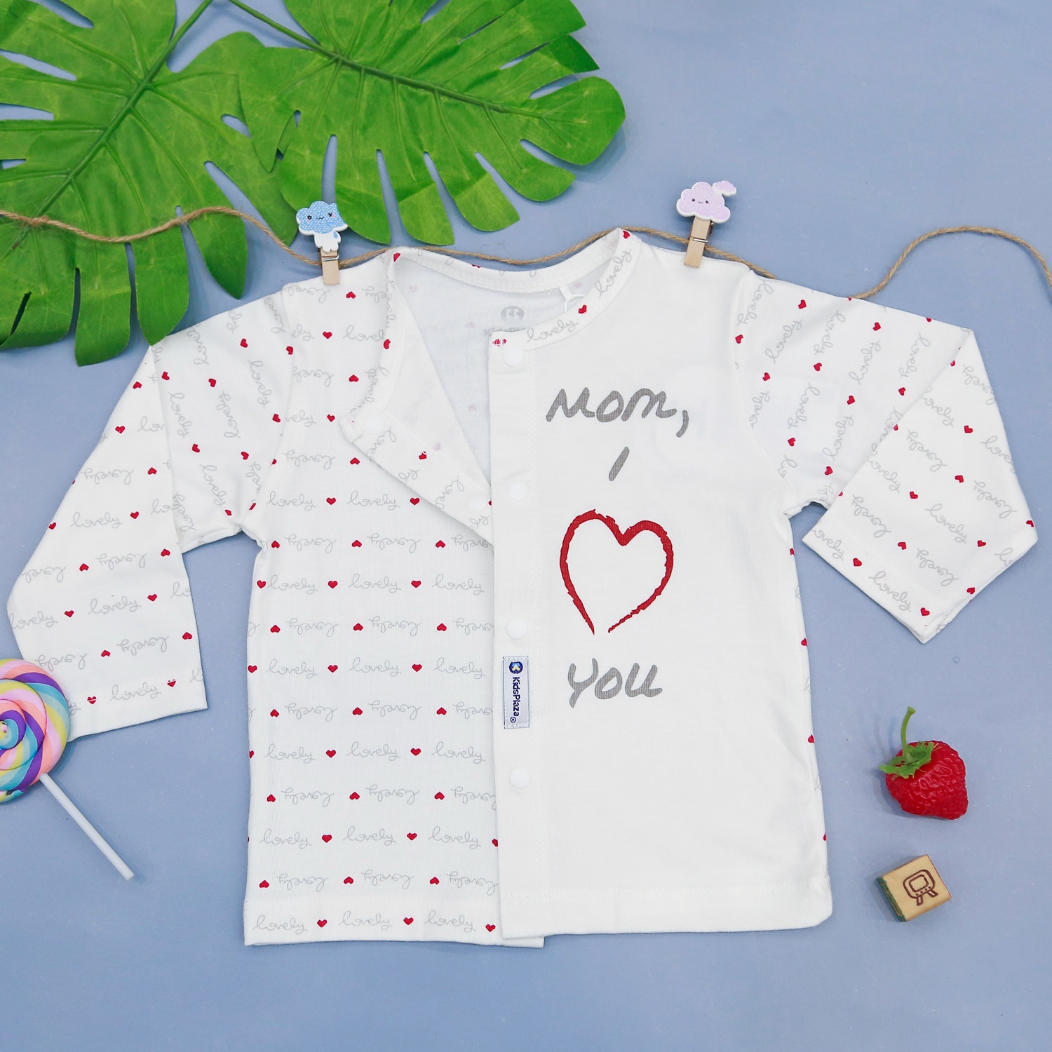 Bộ quần áo sơ sinh dài tay cài giữa Otis tim KidsPlaza ND22H (Trắng) hình 2