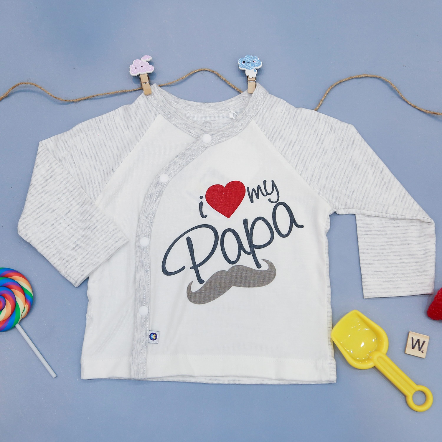 Bộ quần áo sơ sinh dài tay cài lệch Otis KidsPlaza ND22H (Trắng ghi) hình 2