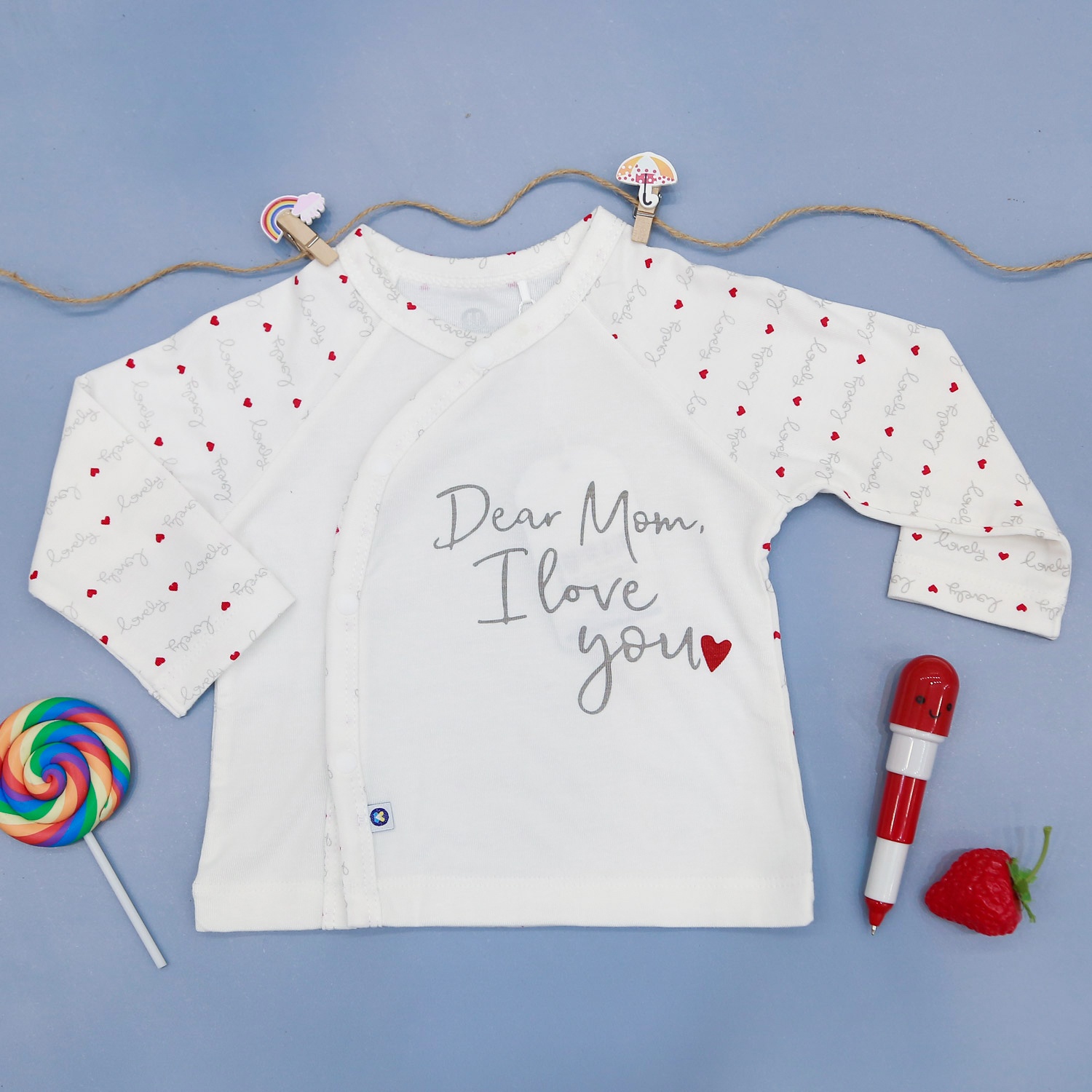 Bộ quần áo sơ sinh dài tay cài lệch Otis tim KidsPlaza ND22H (Trắng) hình 2