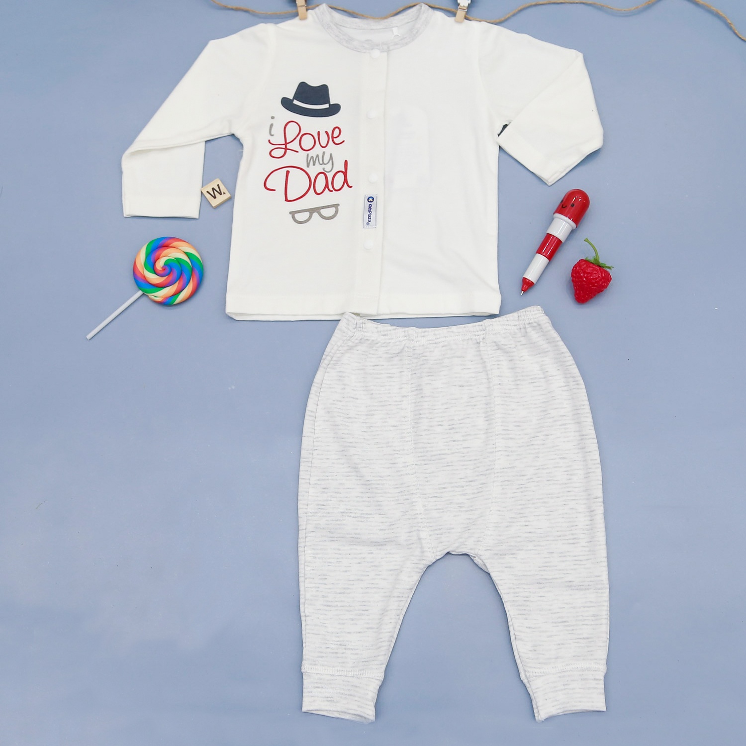 Bộ quần áo sơ sinh dài tay cài giữa Otis KidsPlaza ND22H (Trắng ghi) hình 1