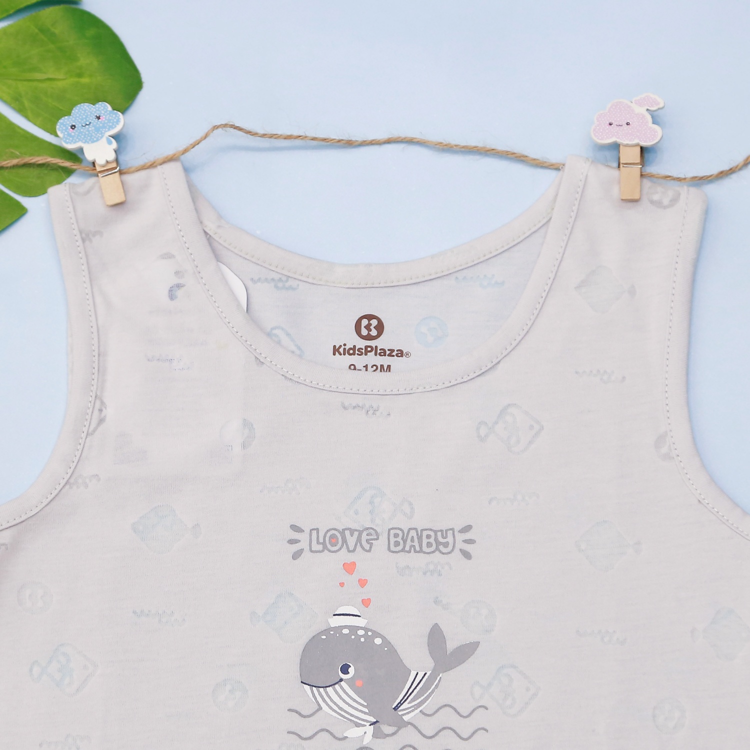 Body ba lỗ bé trai KidsPlaza in cá voi HN21H (Ghi) hình 2