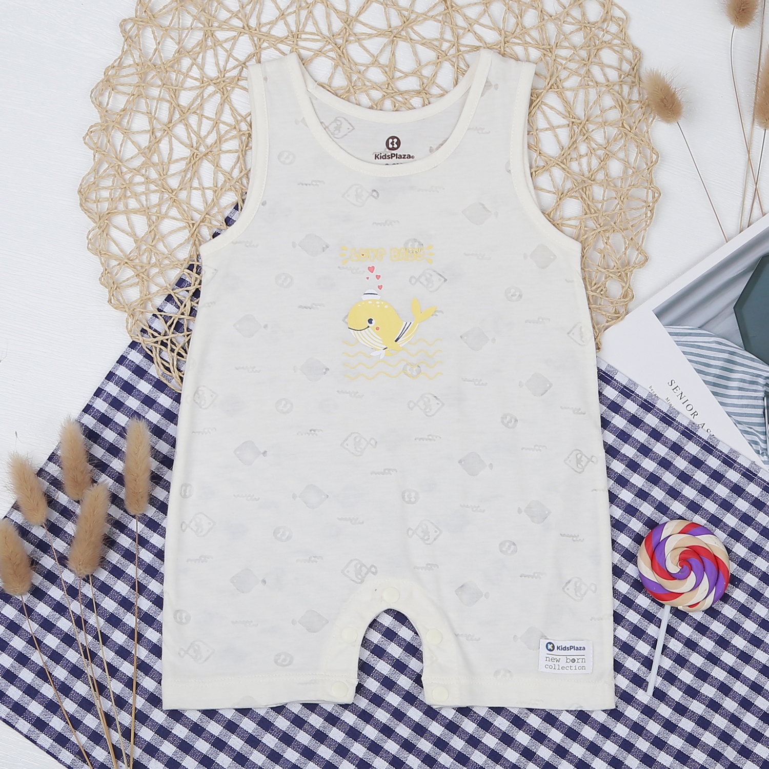 Body ba lỗ in cá voi KidsPlaza vàng HN21H hình 1