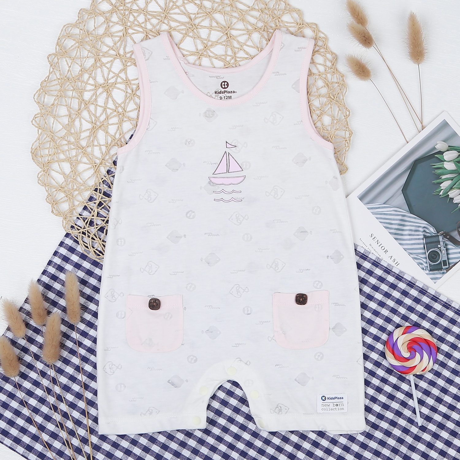 Body ba lỗ in thuyền KidsPlaza trắng hồng HN21H hình 1