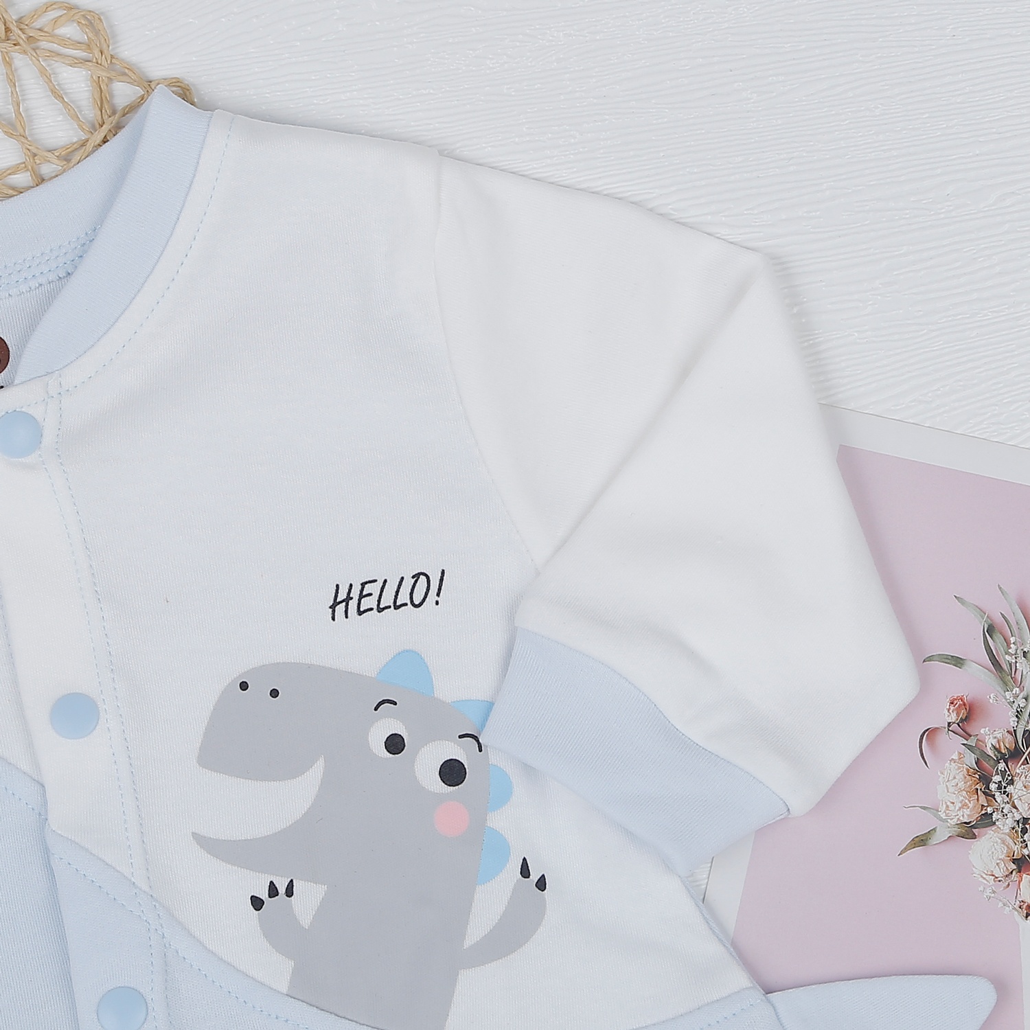 Body bé trai dài tay KidsPlaza in khủng long HN22D (Trắng xanh) hình 3