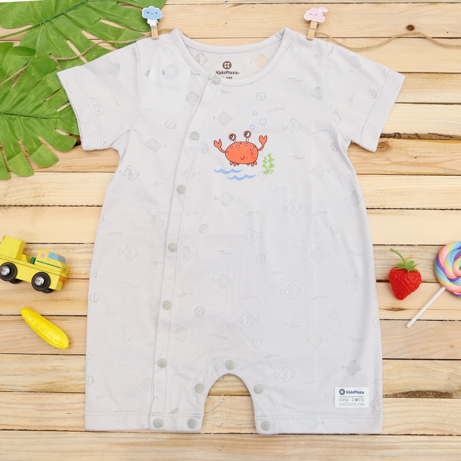 Body sơ sinh cộc tay cho bé in cua KidsPlaza HN21H (Ghi) hình 1