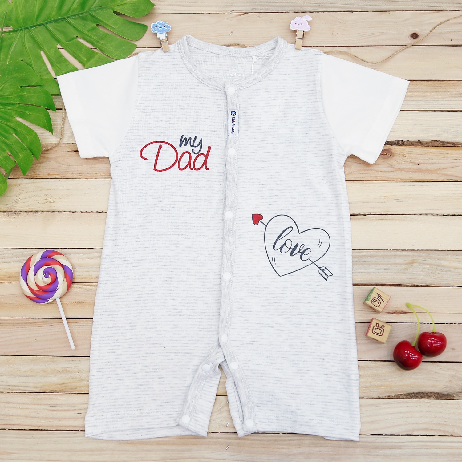 Body sơ sinh cộc tay cài giữa Otis KidsPlaza ND22H (Trắng ghi) hình 1