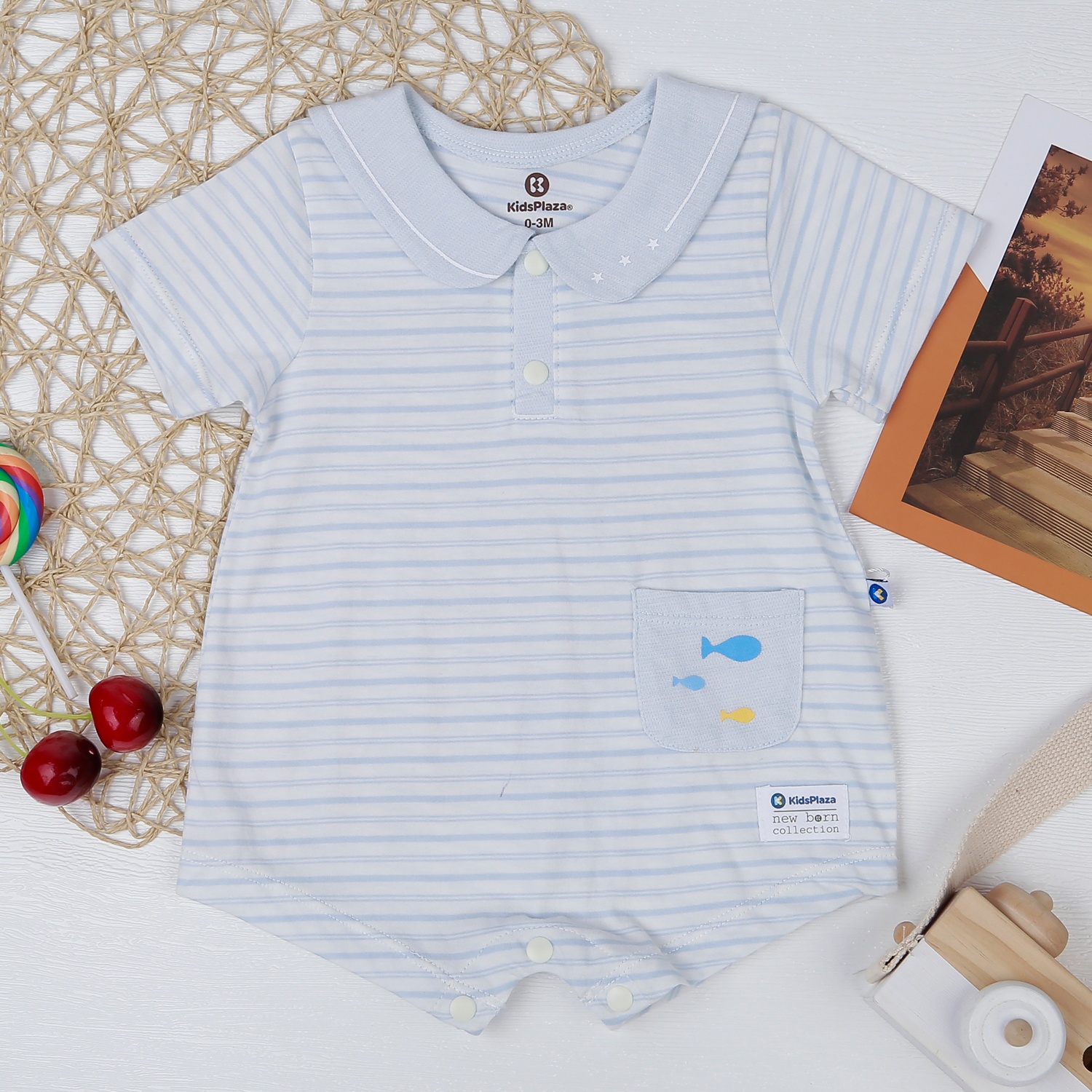 Body đùi cho bé kẻ túi cá HN22H (Xanh)  hình 1