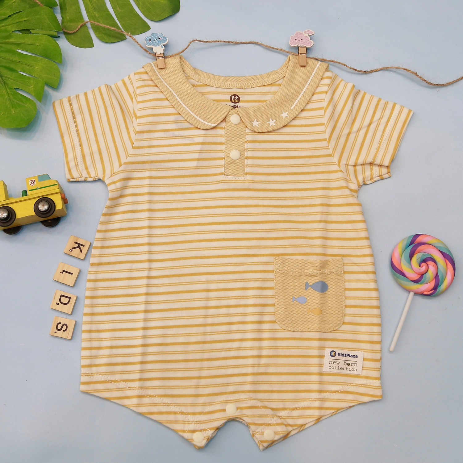 Body sơ sinh đùi cho bé KidsPlaza kẻ in túi cá HN21H (Vàng)  hình 1