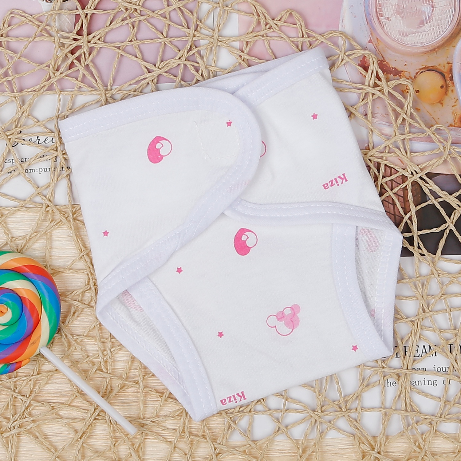 Tã dán cho bé in hình Kiza trắng hồng 1M hình 1