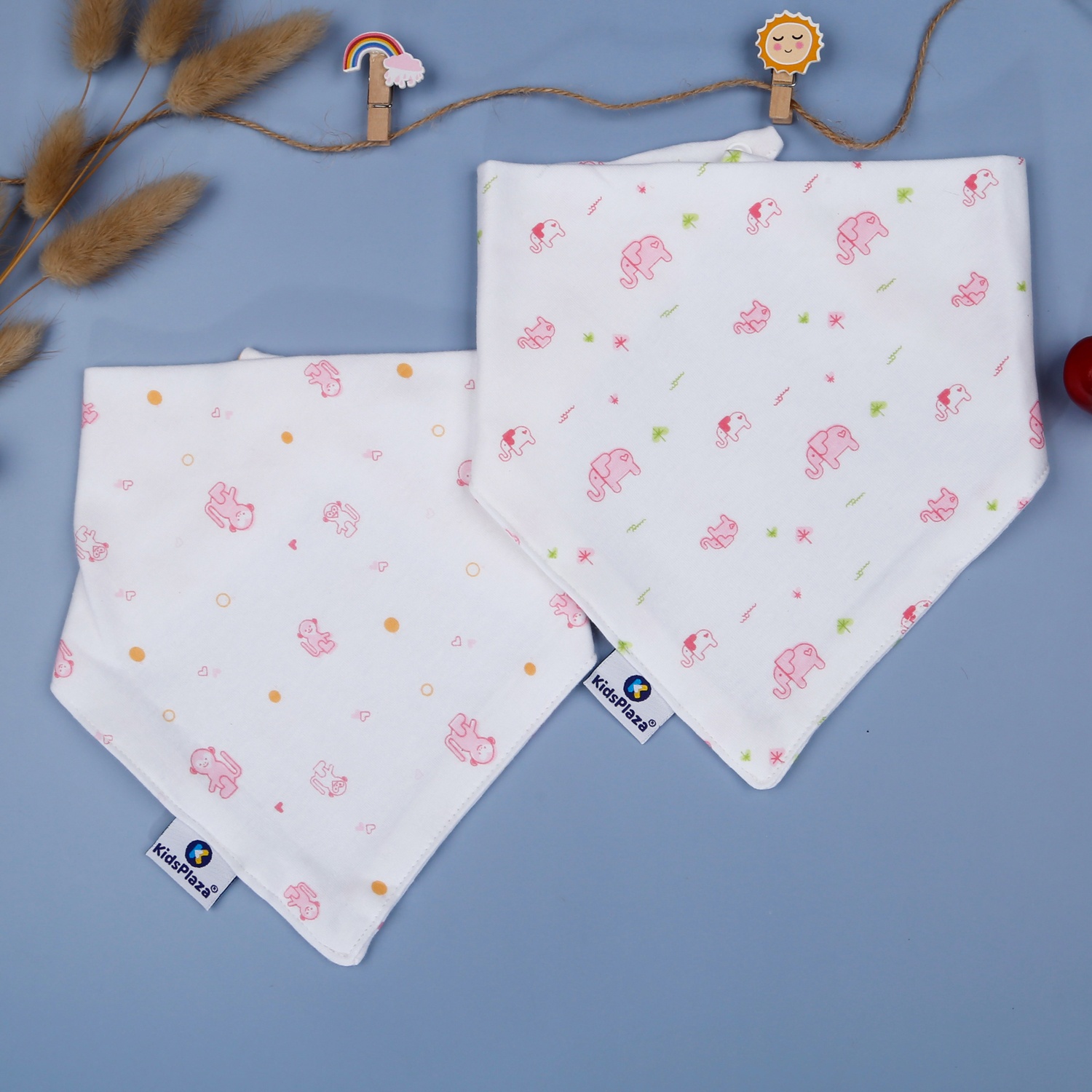 Set 2 yếm tam giác cotton KidsPlaza TM21 (Hồng) hình 2