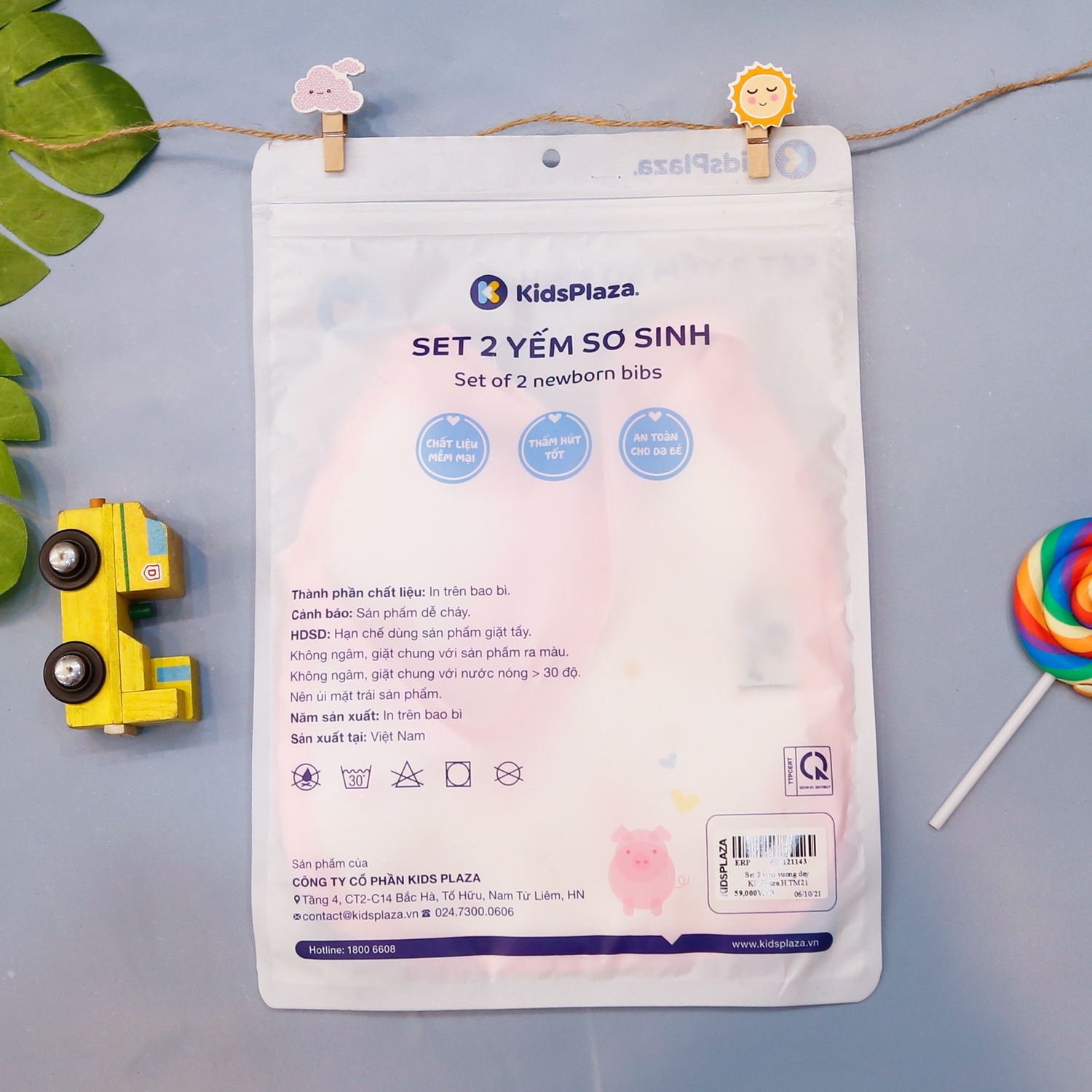 Set 2 yếm vuông dây KidsPlaza TM21 (Hồng) hình 3