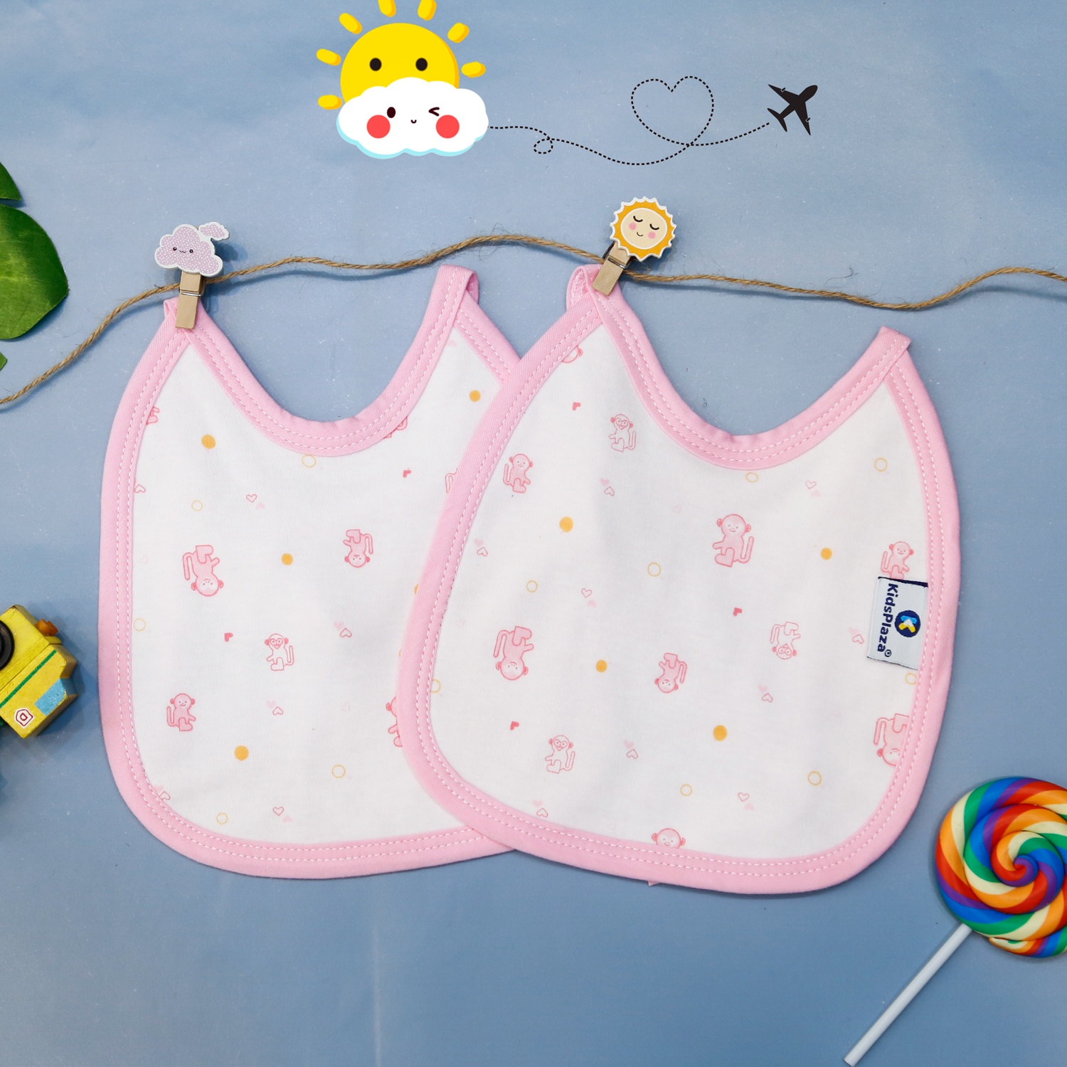 Set 2 yếm vuông dây KidsPlaza TM21 (Hồng) hình 2