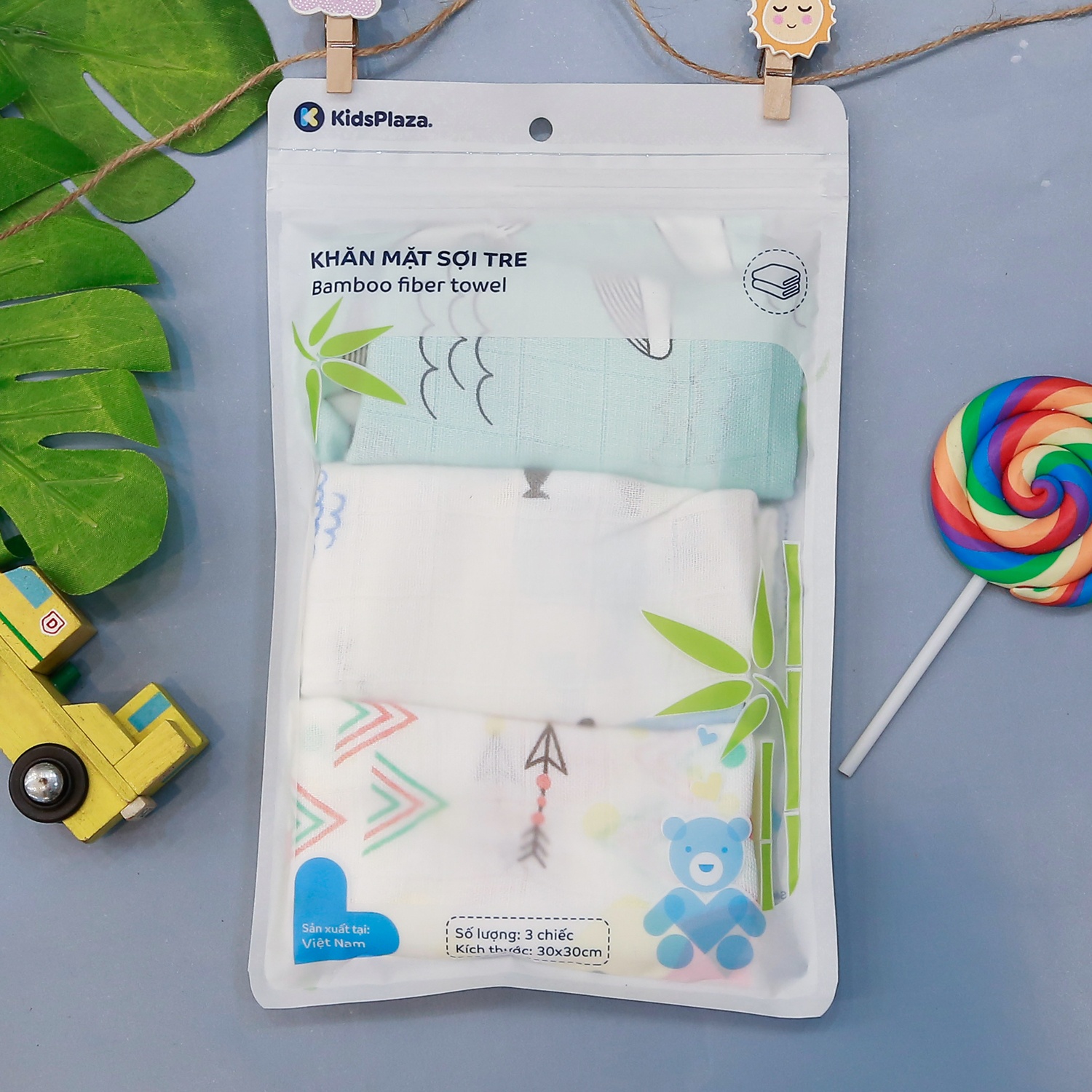 Set 3 khăn mặt sợi tre KidsPlaza LS21 hình 1