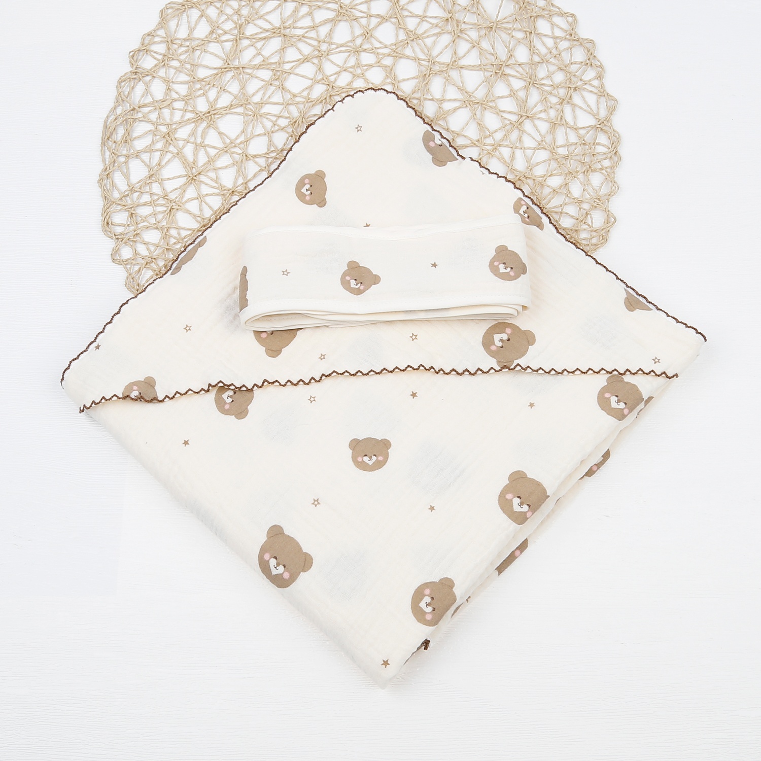 Chăn ủ KidsPlaza Muslin có mũ hình chú gấu PG23 hình 1