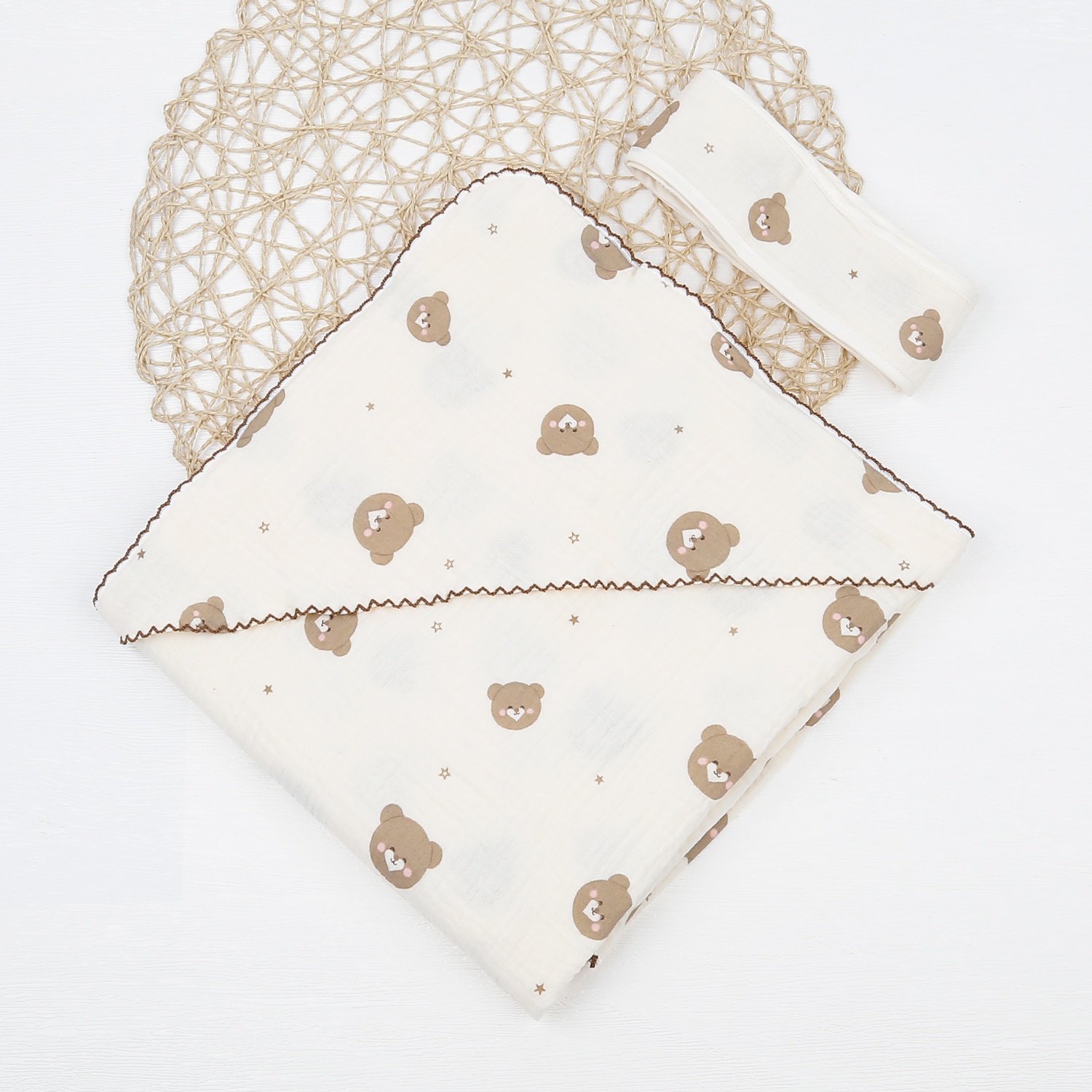 Chăn ủ KidsPlaza Muslin có mũ hình chú gấu PG23 hình 2