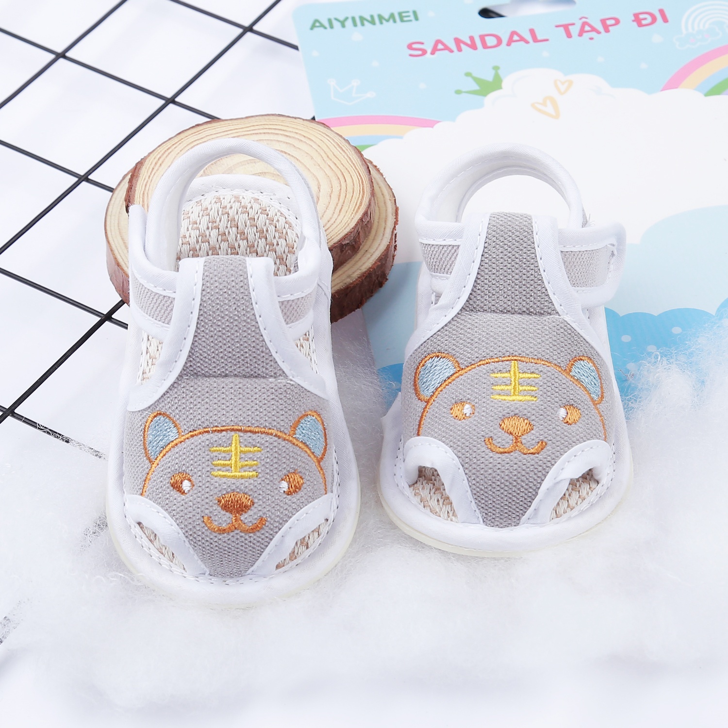 Dép sandal tập đi Aiyinmei hình gấu 23K-SD8 (Xám)