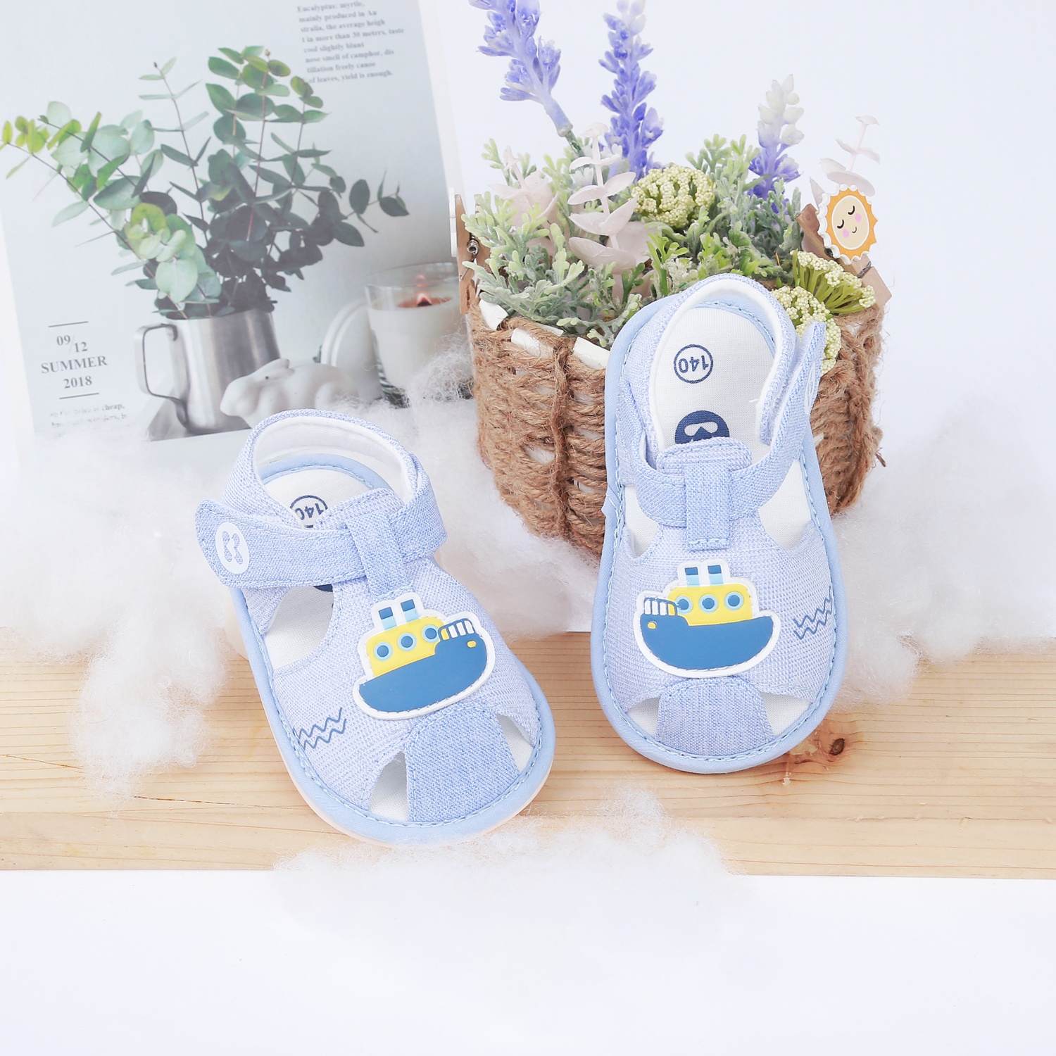 Dép sandal tập đi KidsPlaza hoạ tiết tàu thuỷ 23K-S9 (Xanh) hình 1