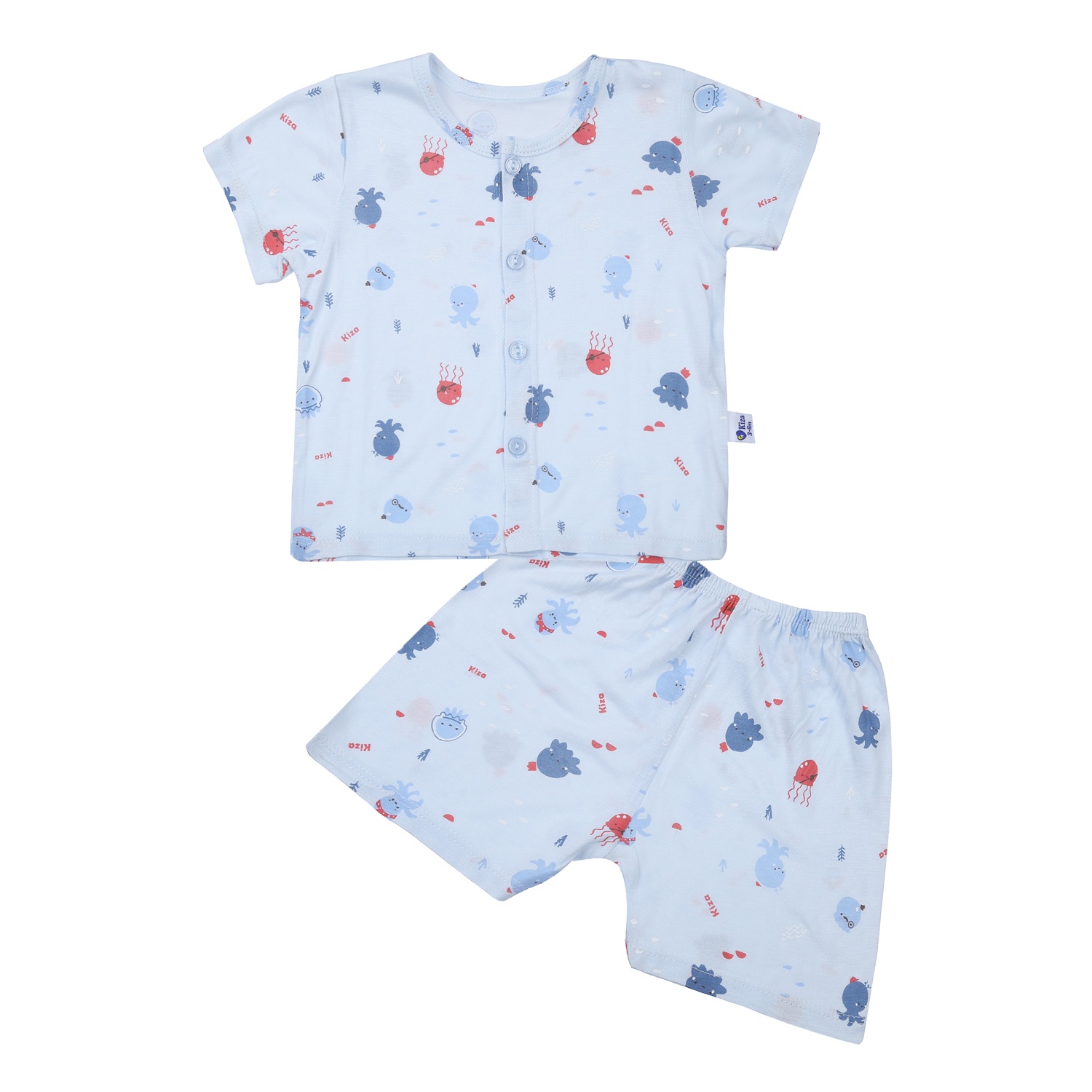 Bộ quần áo cộc tay cài giữa Kiza in bạch tuộc BA23T (Xanh) hình 1