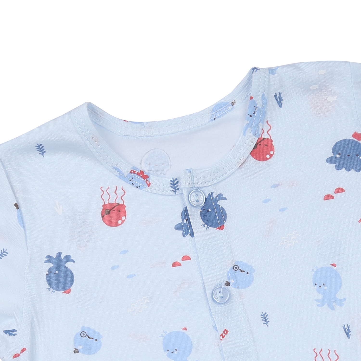 Bộ quần áo cộc tay cài giữa Kiza in bạch tuộc BA23T (Xanh) hình 3