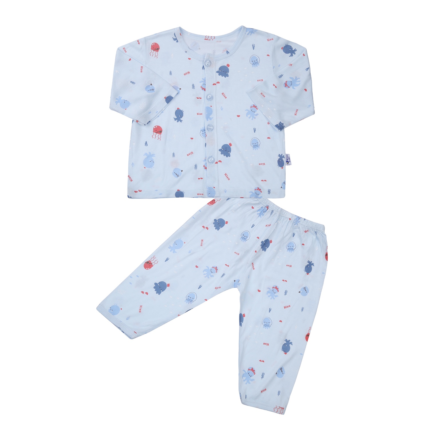 Bộ quần áo dài tay cài giữa Kiza in bạch tuộc BA23T (Xanh) 