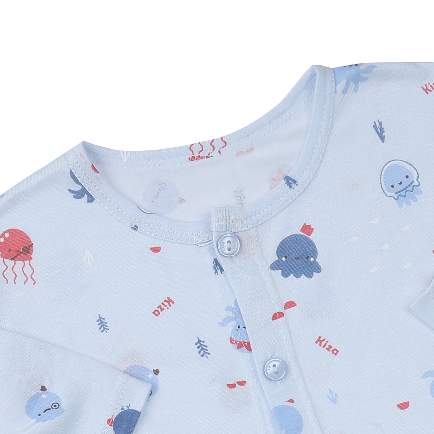 Bộ quần áo dài tay cài giữa Kiza in bạch tuộc BA23T (Xanh) 