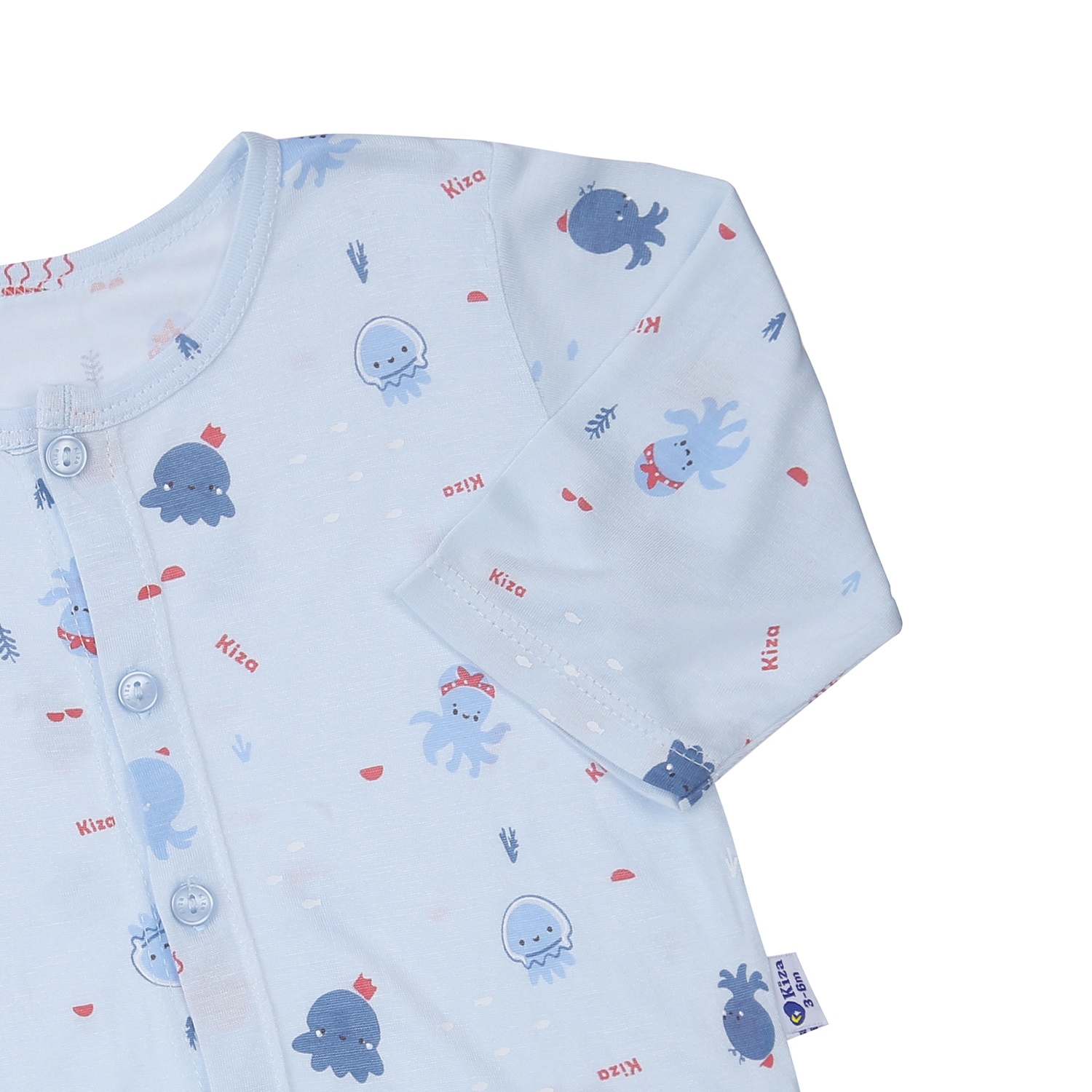 Bộ quần áo dài tay cài giữa Kiza in bạch tuộc BA23T (Xanh) 