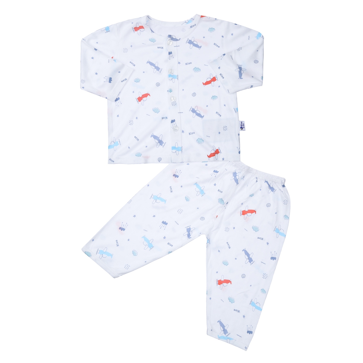 Bộ quần áo dài tay cài giữa Kiza in máy bay BA23T (Trắng) hình 1