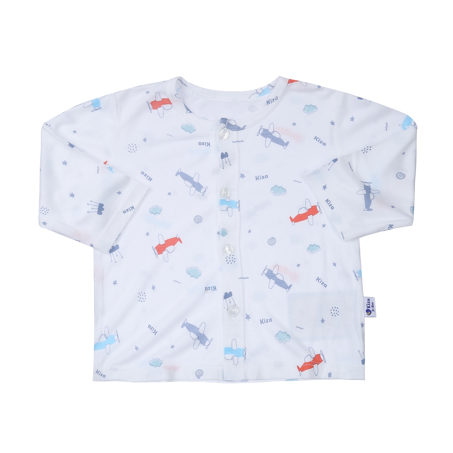 Bộ quần áo dài tay cài giữa Kiza in máy bay BA23T (Trắng) hình 2