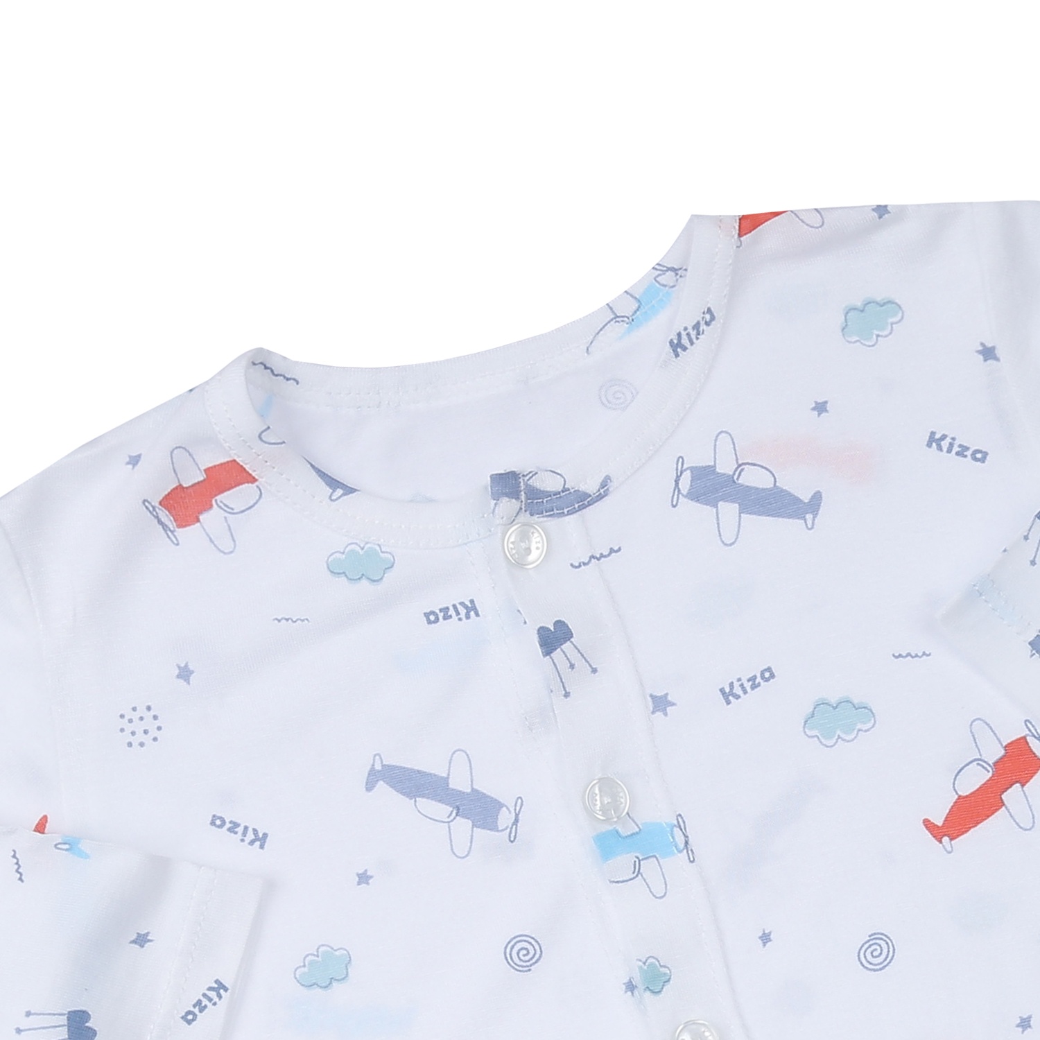Bộ quần áo dài tay cài giữa Kiza in máy bay BA23T (Trắng) hình 3