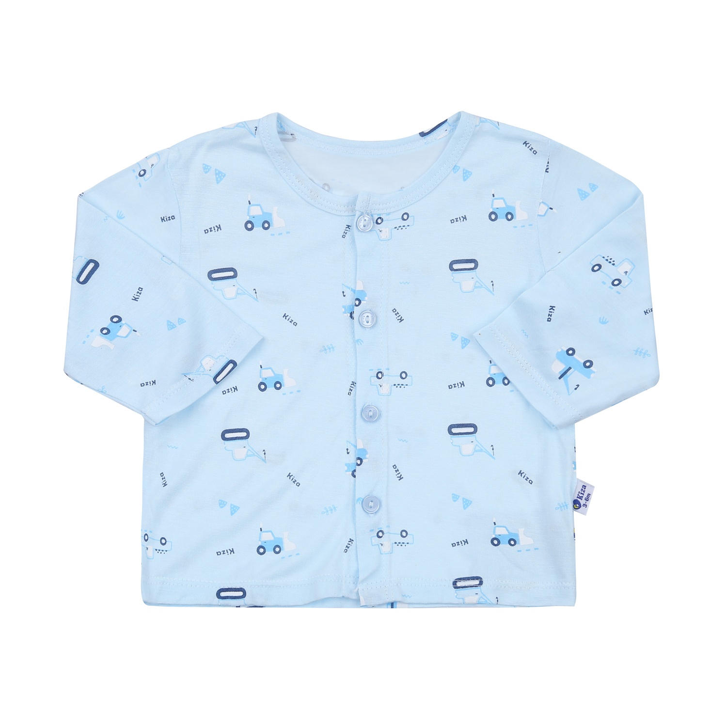 Bộ quần áo dài tay cài giữa Kiza in máy xúc BA23T (Xanh)