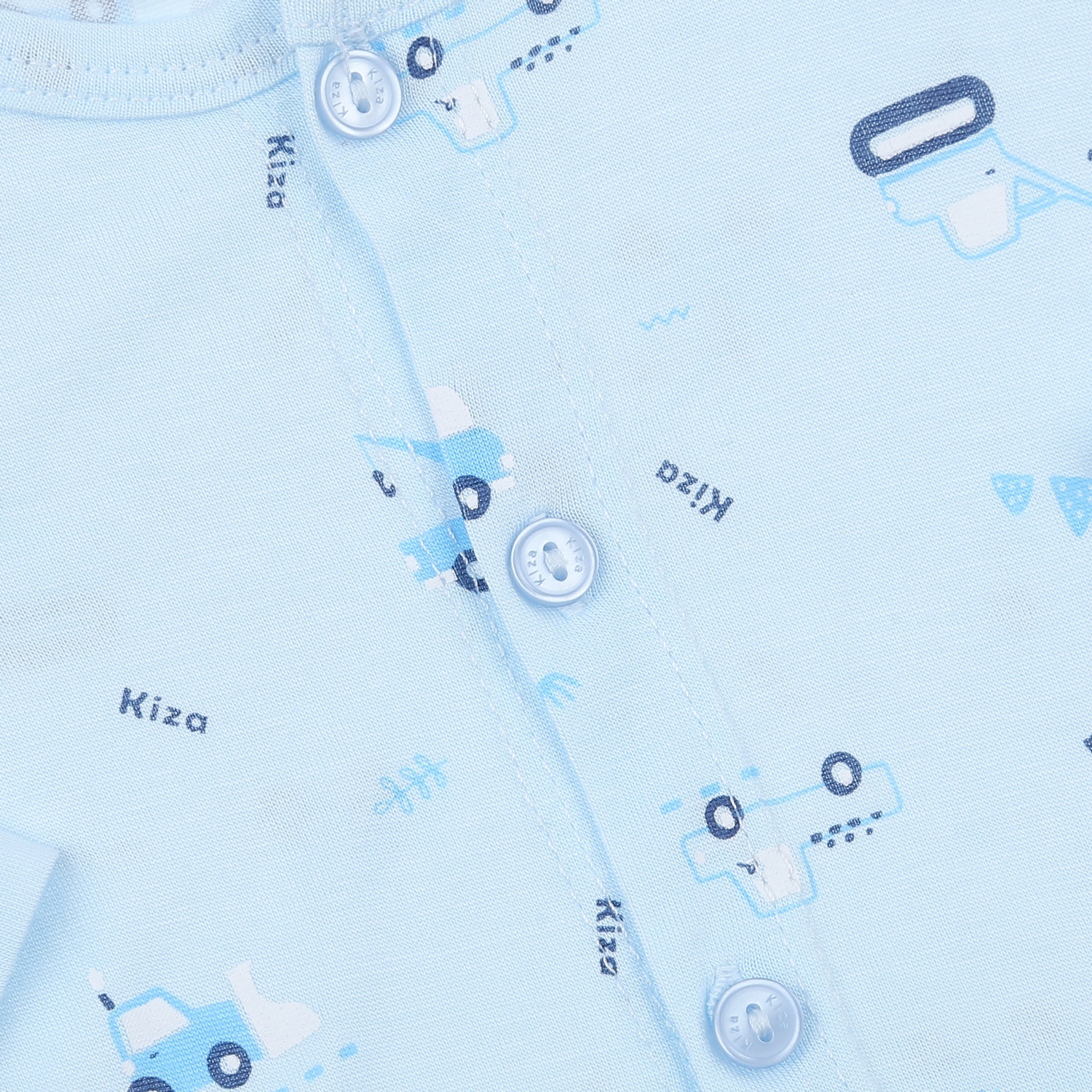 Bộ quần áo dài tay cài giữa Kiza in máy xúc BA23T (Xanh)