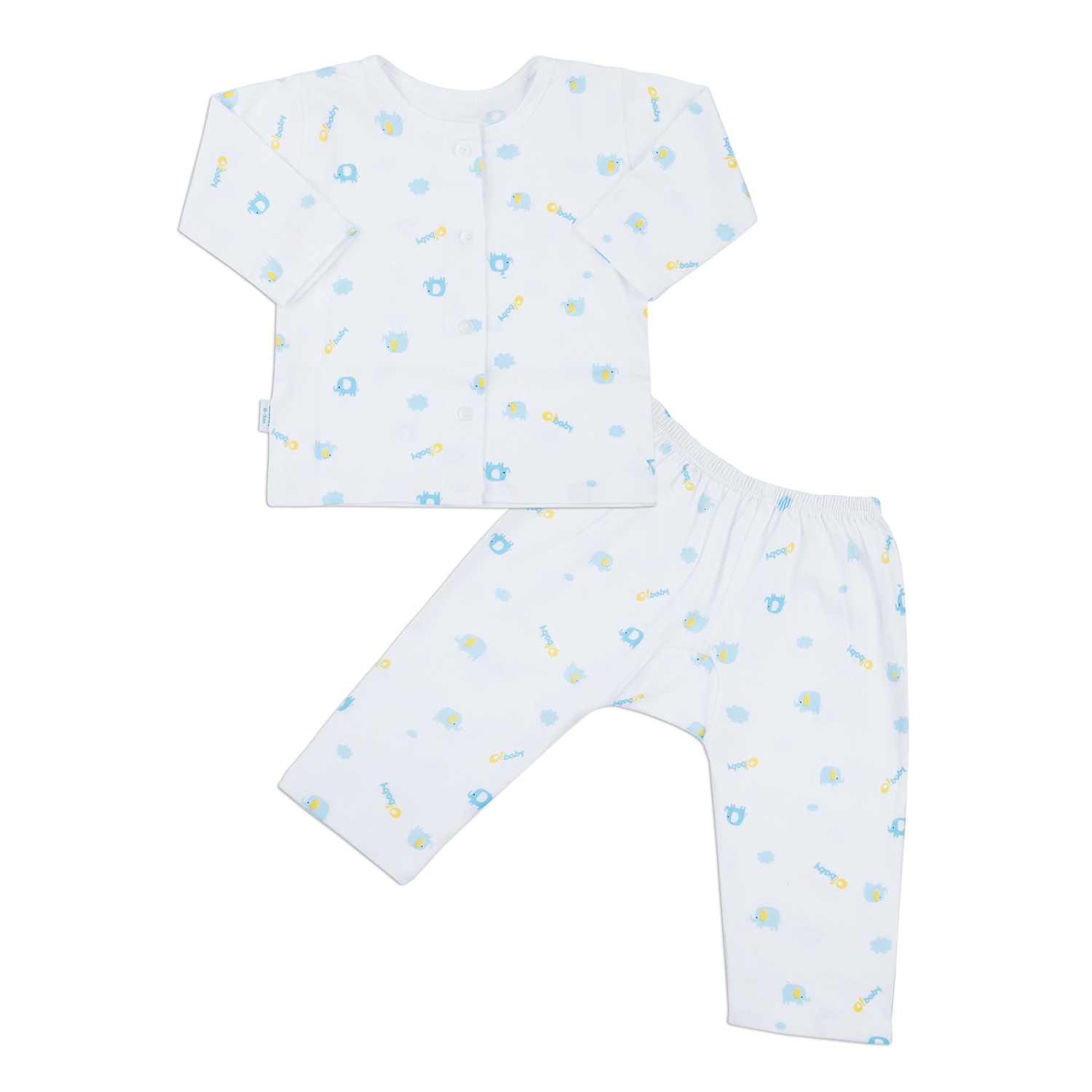 Bộ quần áo dài tay cài giữa O!Baby in voi DN23 (Trắng) hình 1