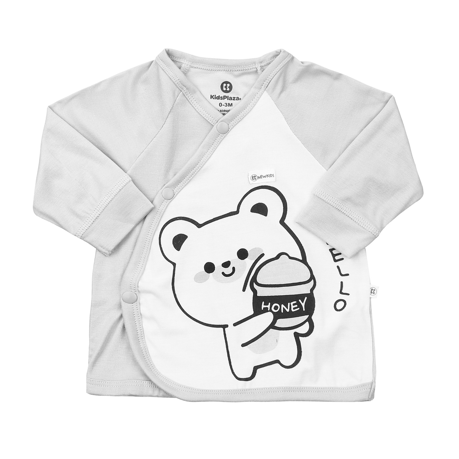 Bộ quần áo dài tay cài lệch KidsPlaza gấu Honney M23T (Trắng ghi)