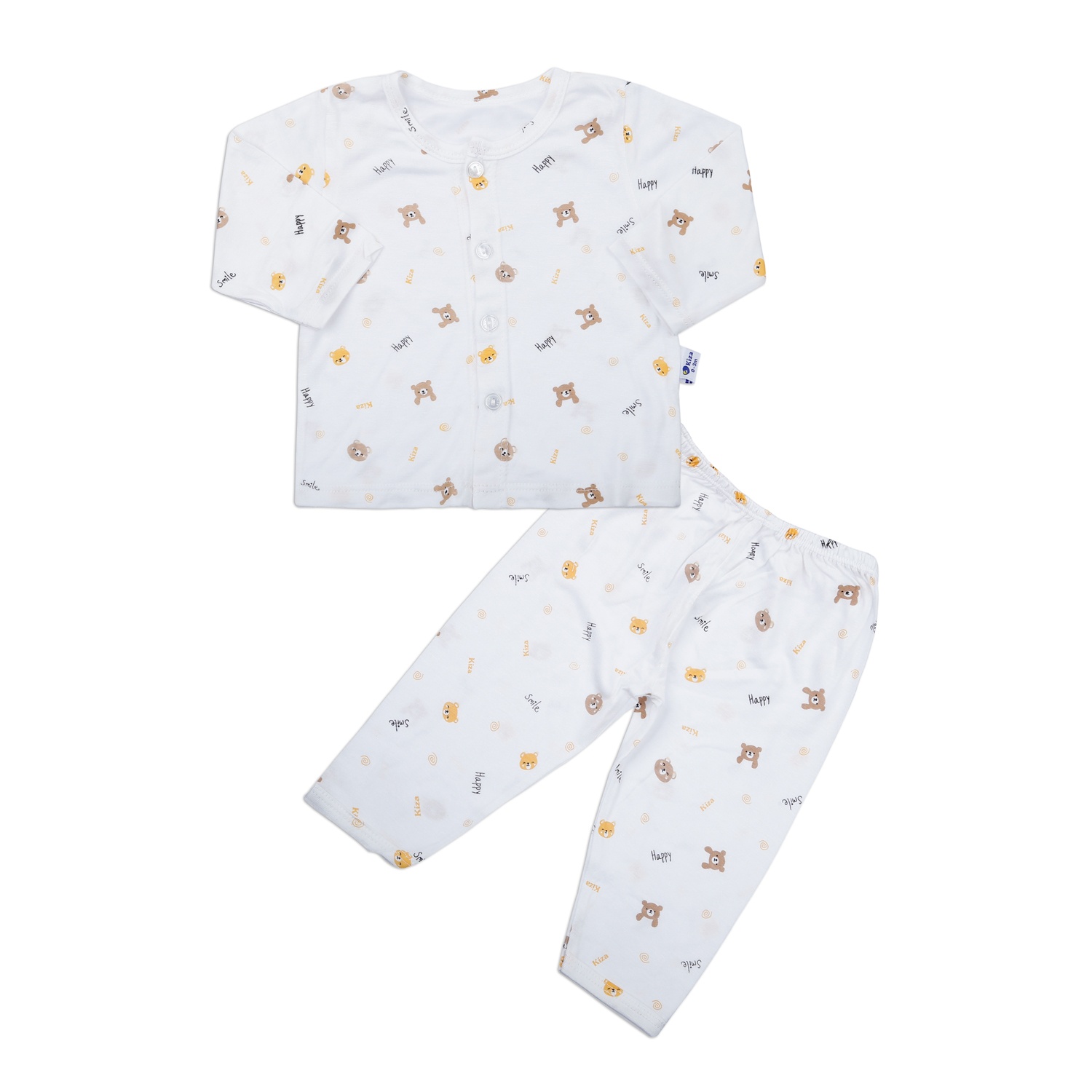 Bộ quần áo sơ sinh Kiza cài giữa in gấu BA23H (Trắng) hình 3