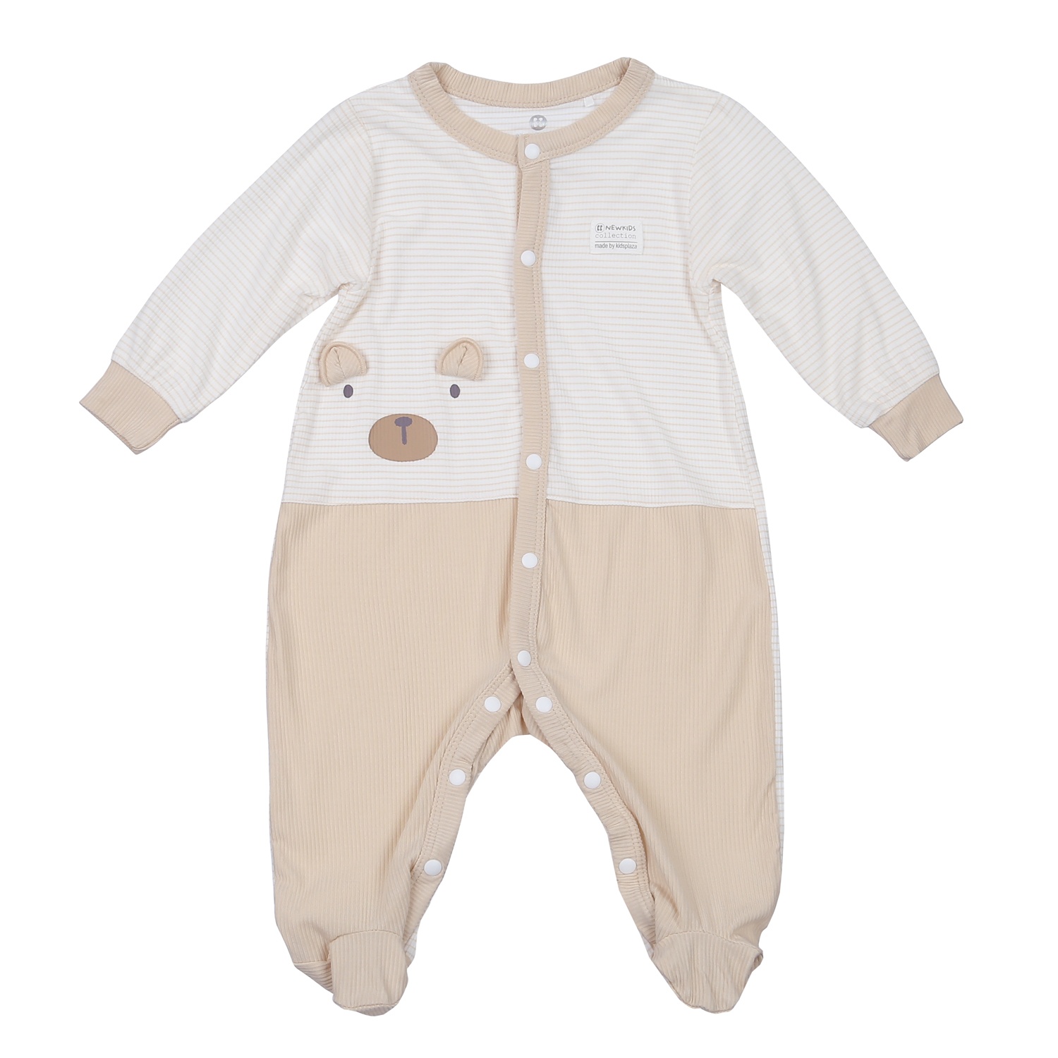 Body dài tay sơ sinh KidsPlaza kẻ tăm ND23T (Be) hình 1