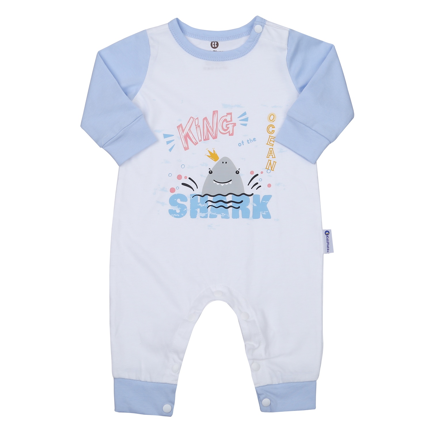Bộ body dài tay bé trai cài vai KidsPlaza King Shark M23T (Trắng xanh)