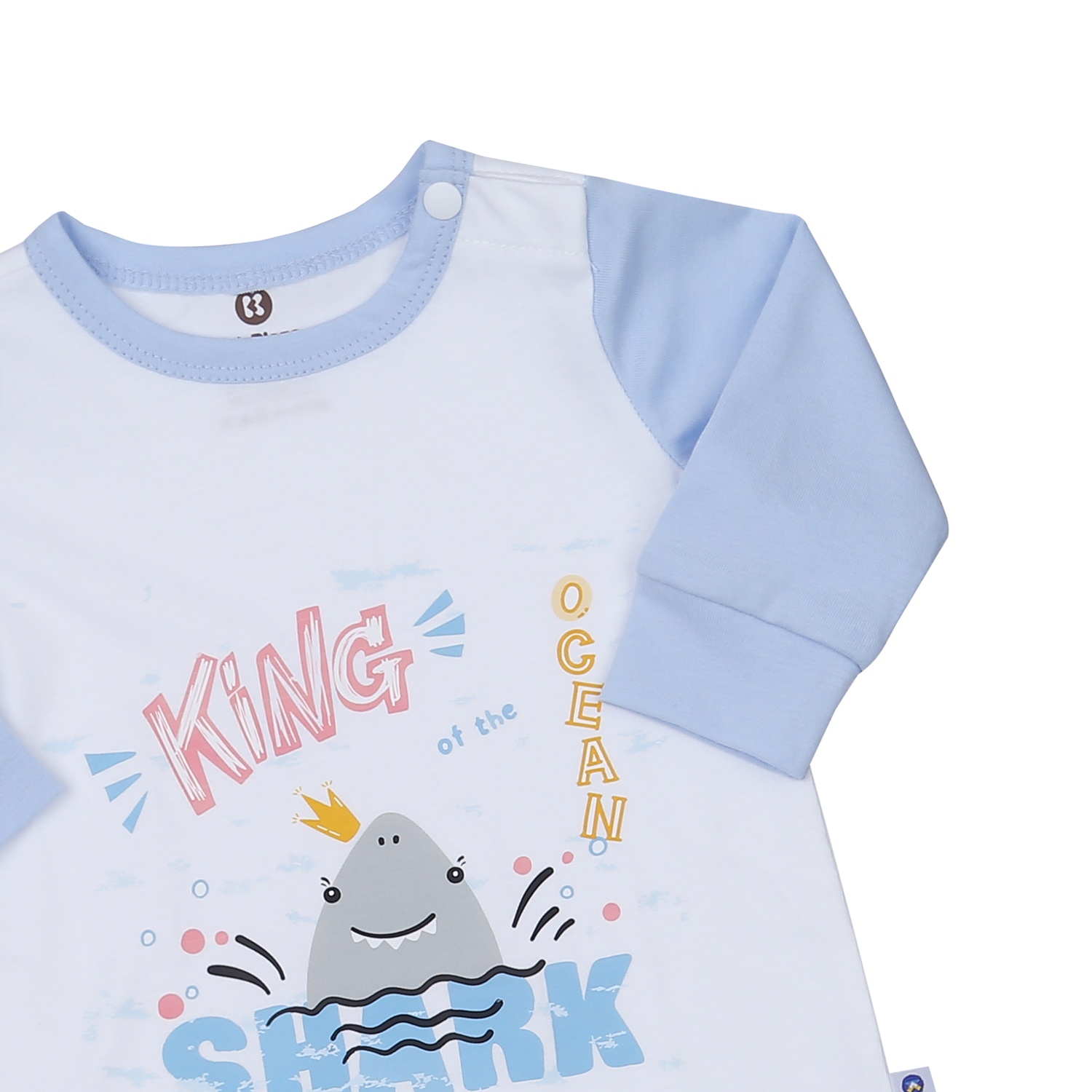 Bộ body dài tay bé trai cài vai KidsPlaza King Shark M23T (Trắng xanh)