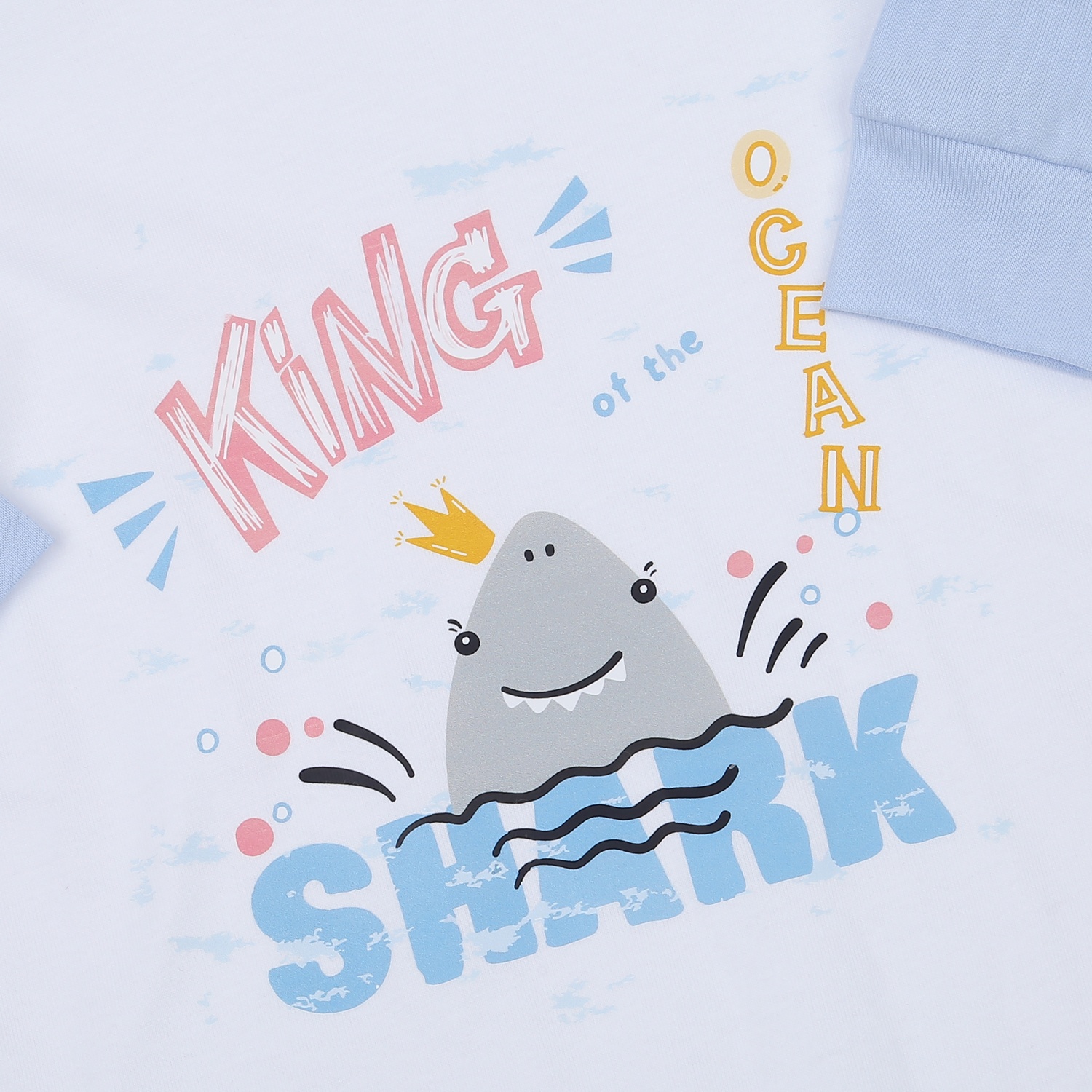 Bộ body dài tay bé trai cài vai KidsPlaza King Shark M23T (Trắng xanh)