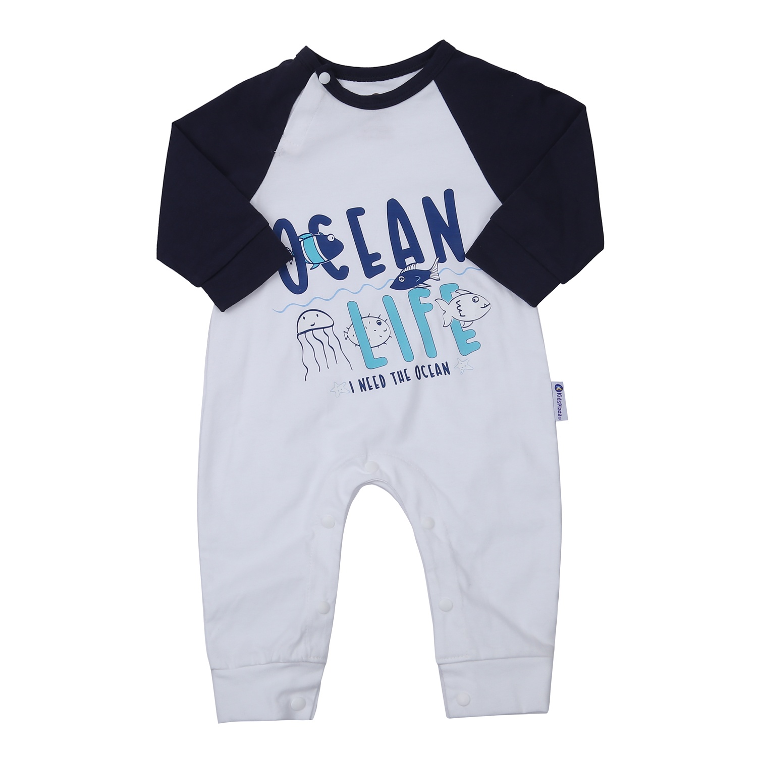 Bộ body dài tay bé trai cài vai KidsPlaza Ocean Life M23T (Trắng xanh) hình 1