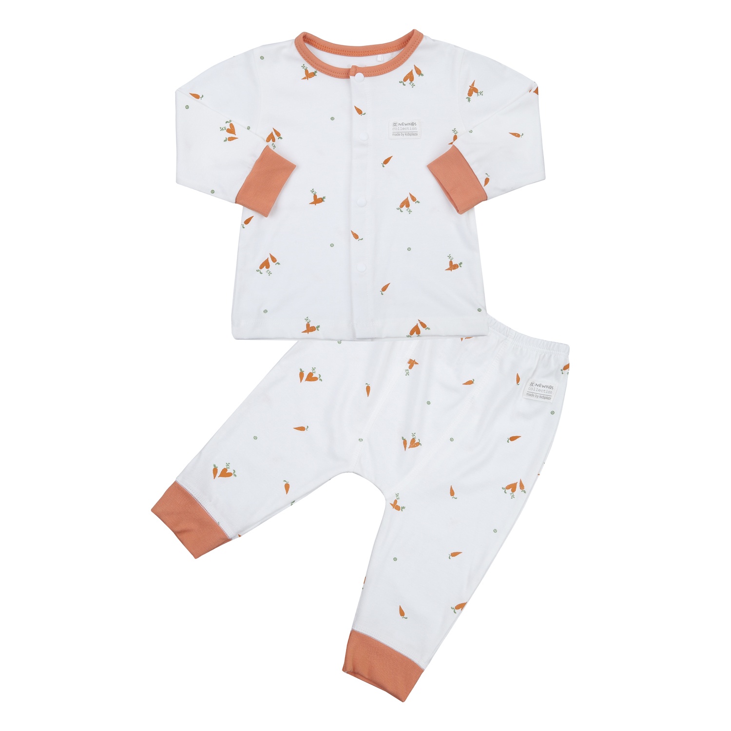 Bộ quần áo dài tay cài giữa KidsPlaza Otis in cà rốt ND23T (Trắng cam)
