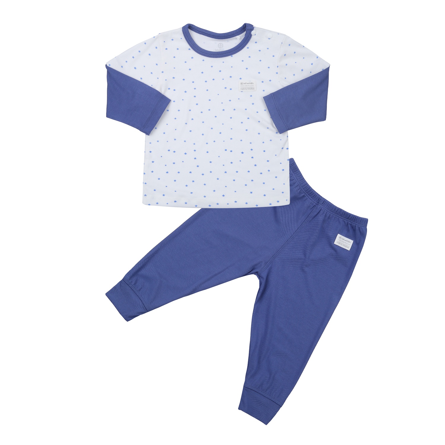 Bộ quần áo dài tay cài vai KidsPlaza Otis in sao ND23T (Trắng xanh) hình 1